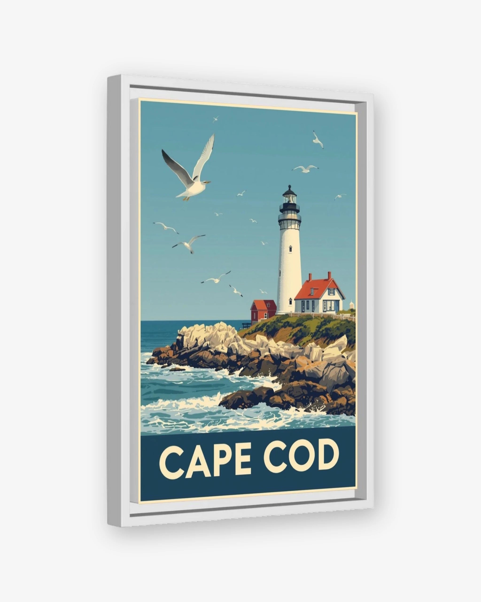 Cape Cod travel poster white framed canvas