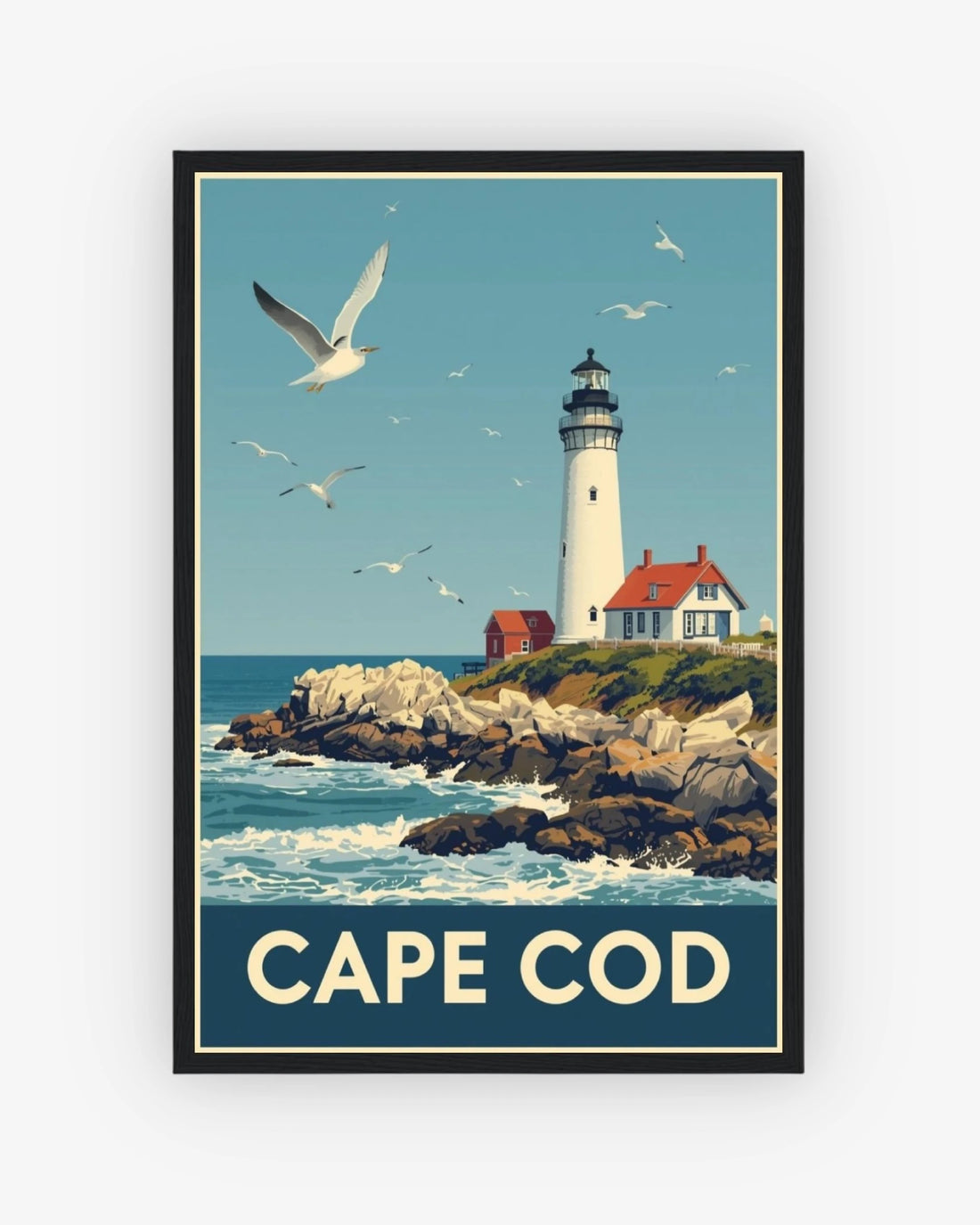 Cape Cod travel poster with black frame