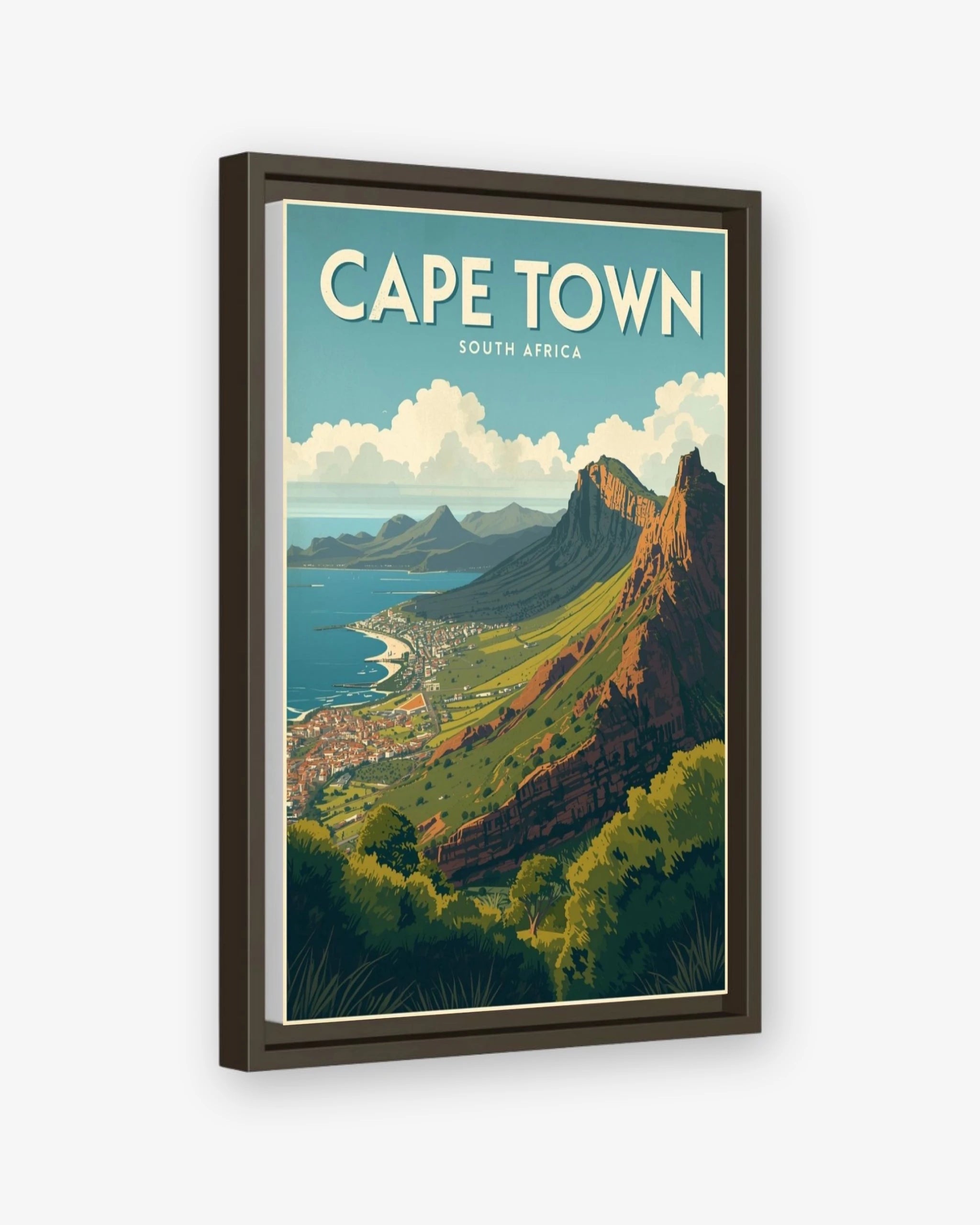 Cape Town South Africa travel poster espresso framed canvas