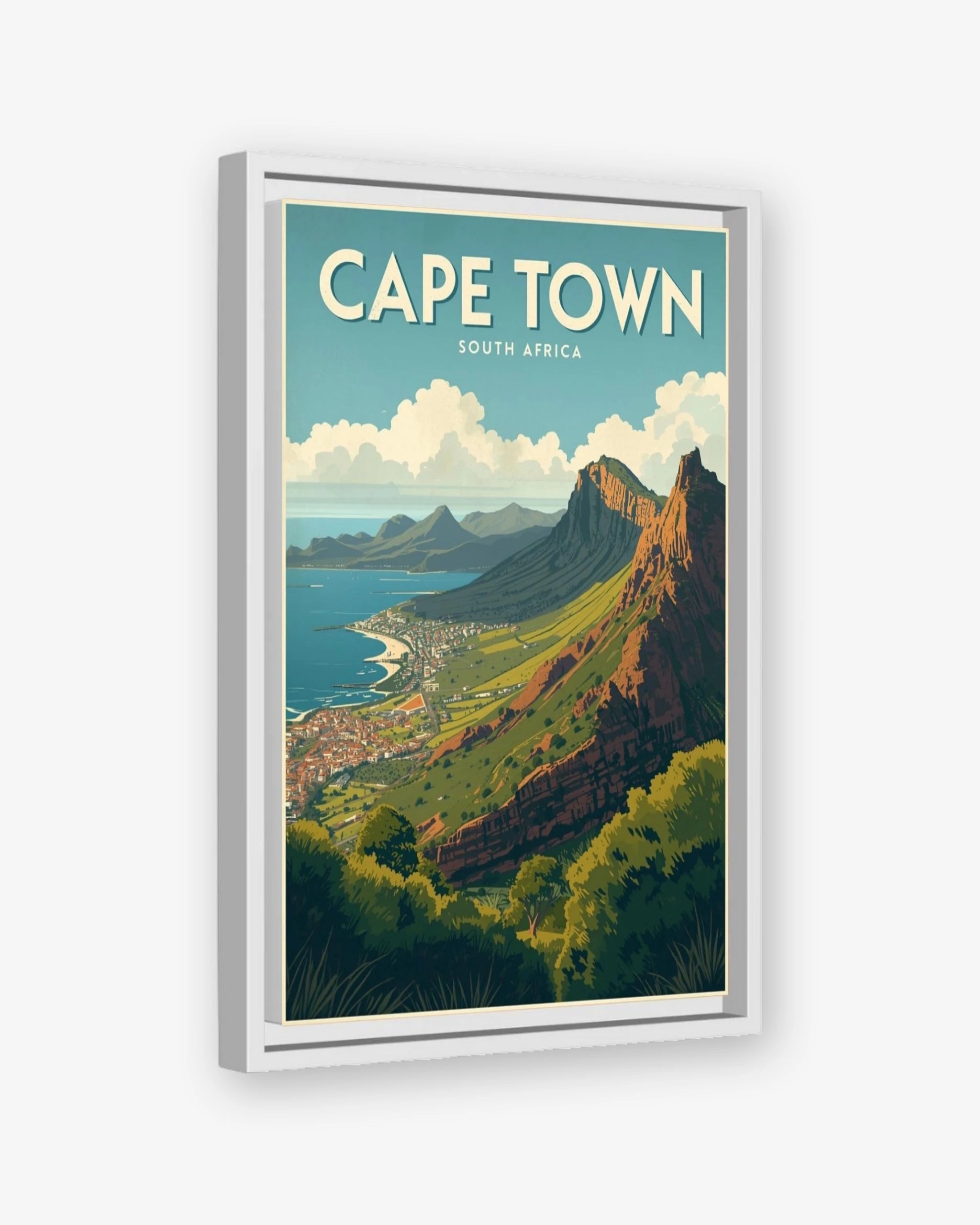 Cape Town South Africa travel poster white framed canvas