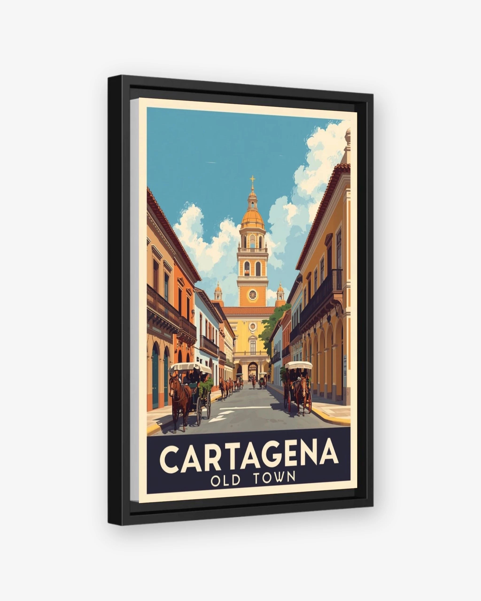 Cartagena Old Town travel poster black framed canvas
