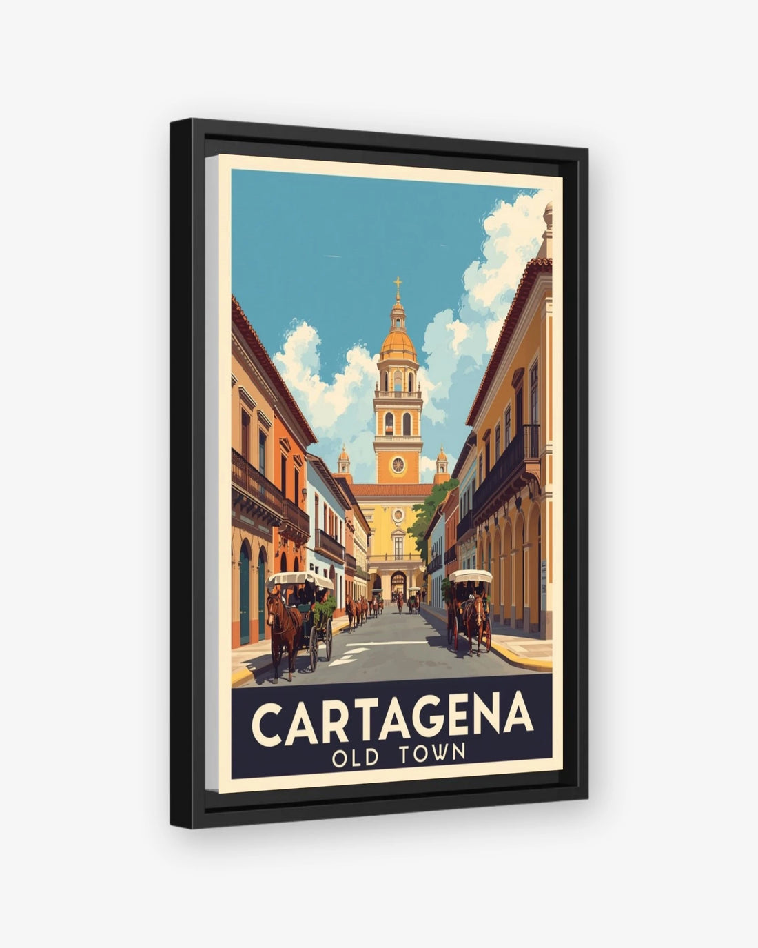 Cartagena Old Town travel poster black framed canvas
