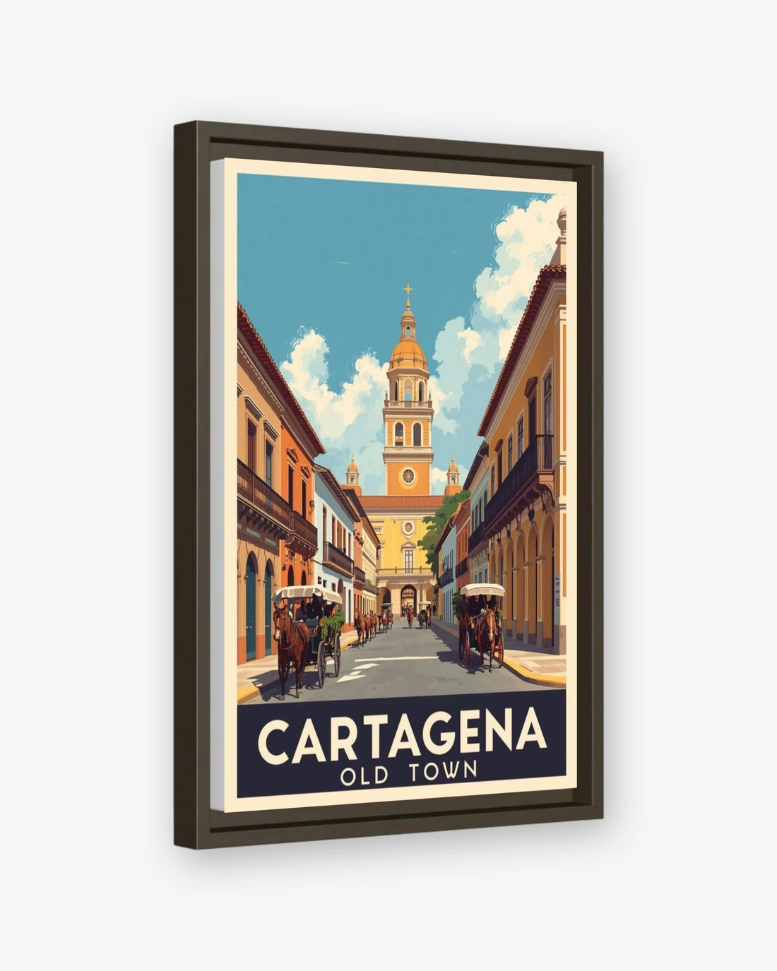 Cartagena Old Town travel poster espresso framed canvas