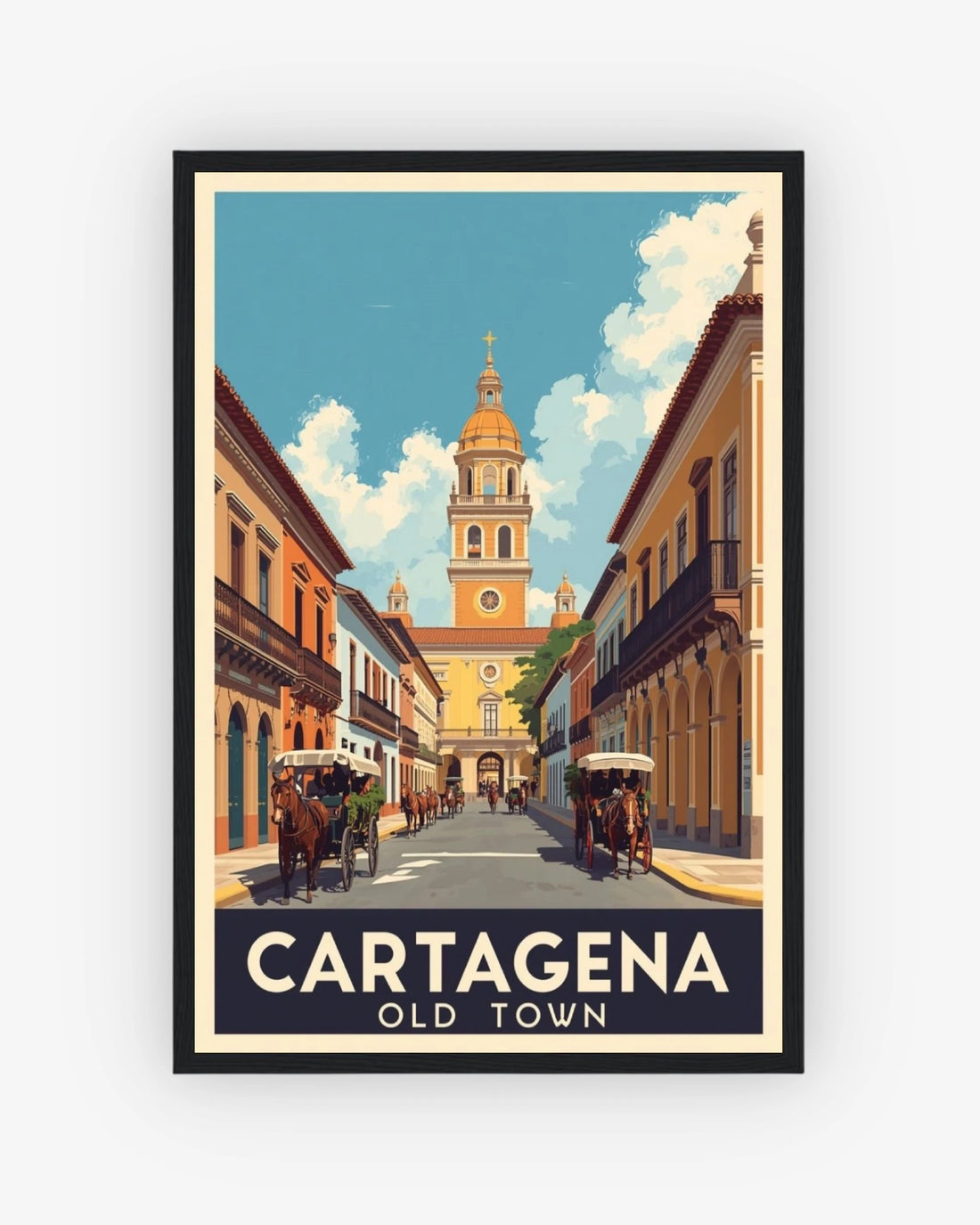 Cartagena Old Town travel poster with black frame