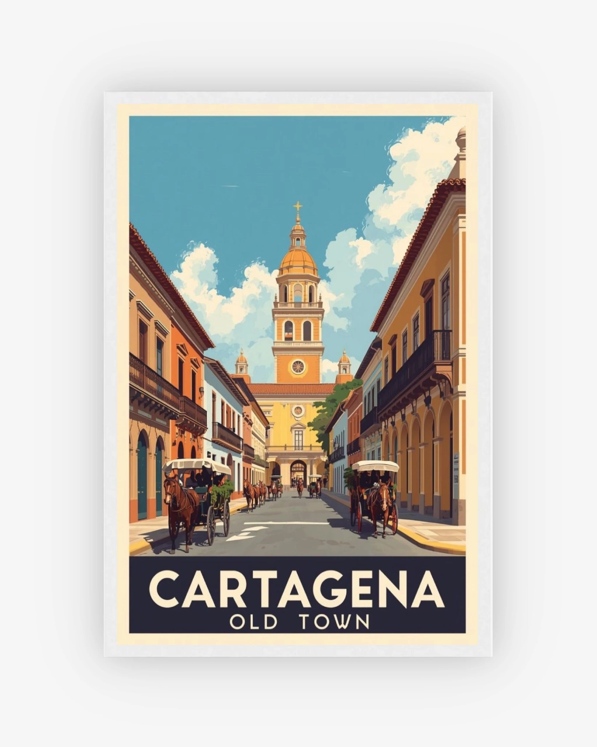 Cartagena Old Town travel poster with white frame