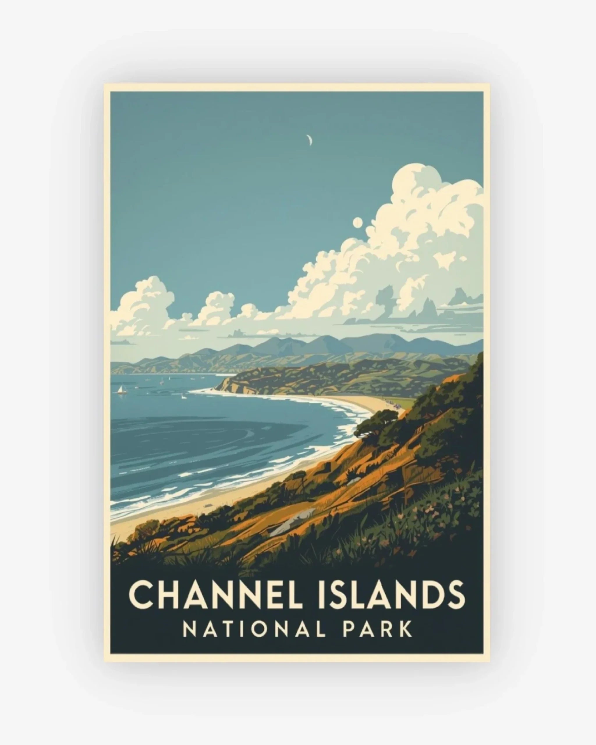 Poster of Channel Islands National Park with a scenic view of the coastline.