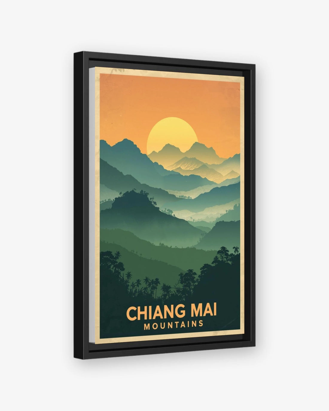 Chiang Mai Mountains travel poster black framed canvas