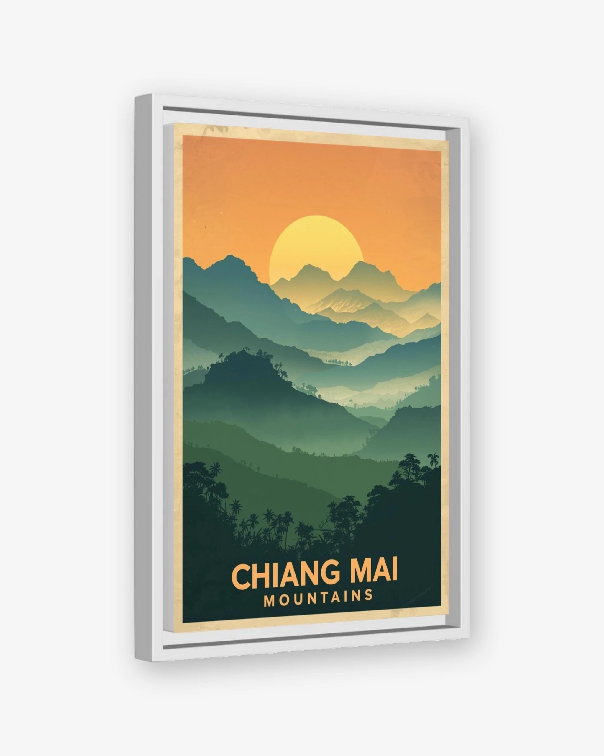 Chiang Mai Mountains travel poster white framed canvas