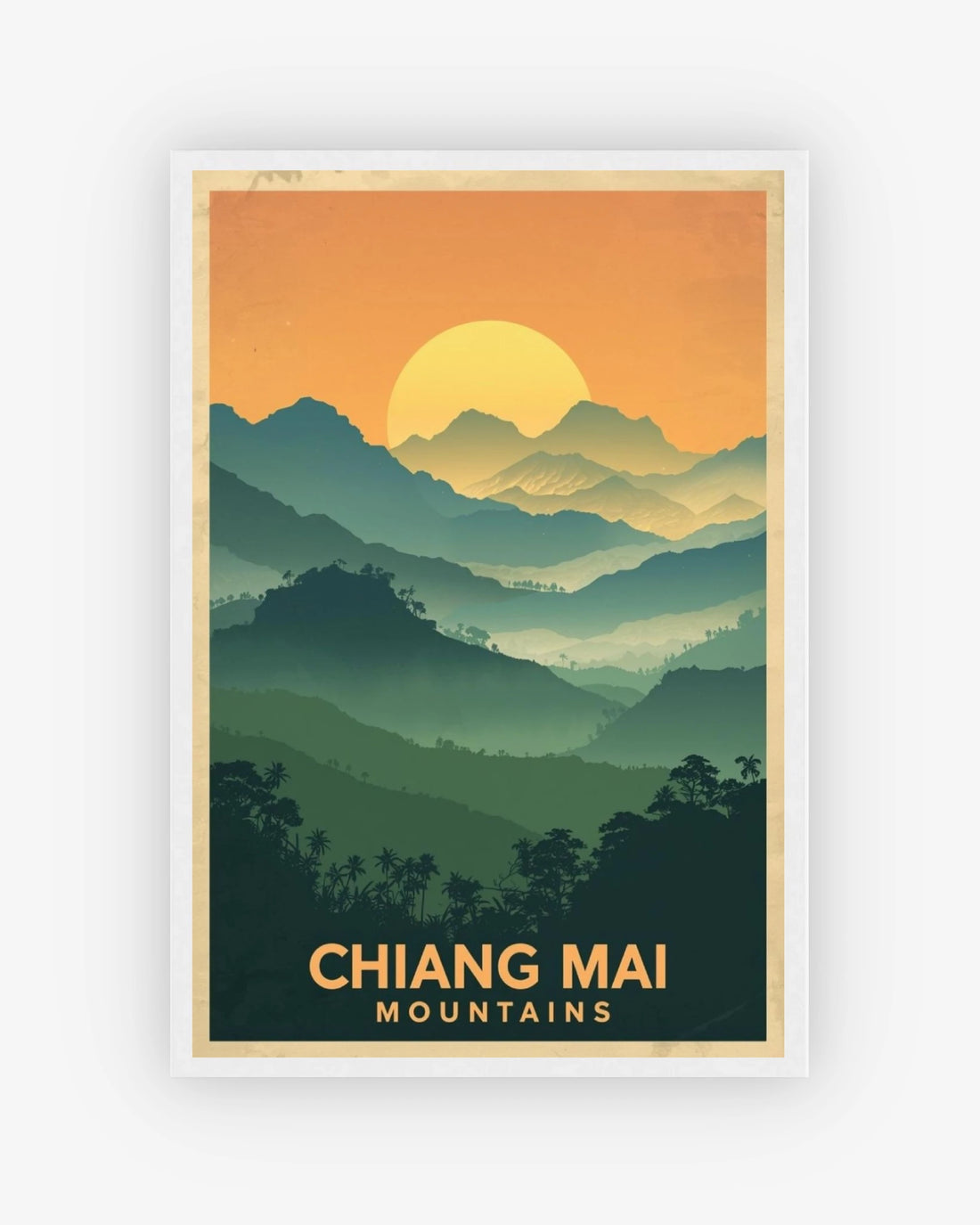 Chiang Mai Mountains travel poster with white frame