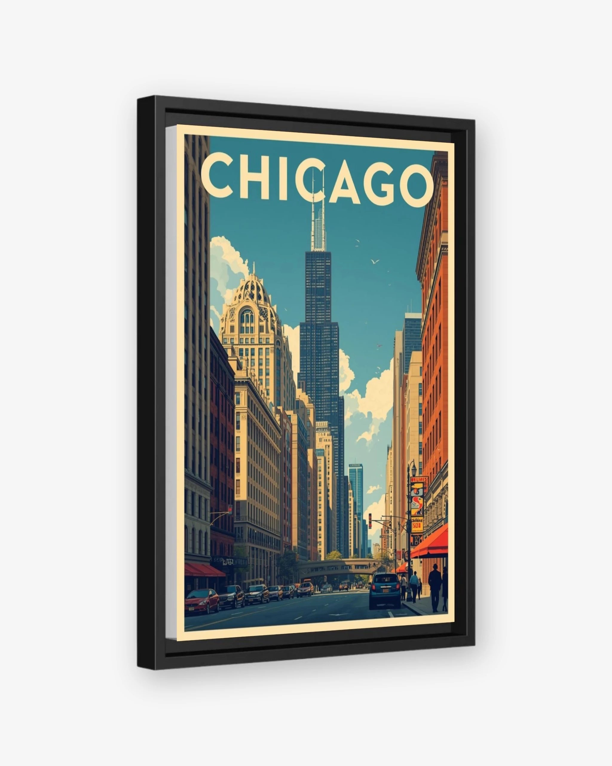 Chicago travel poster black framed canvas