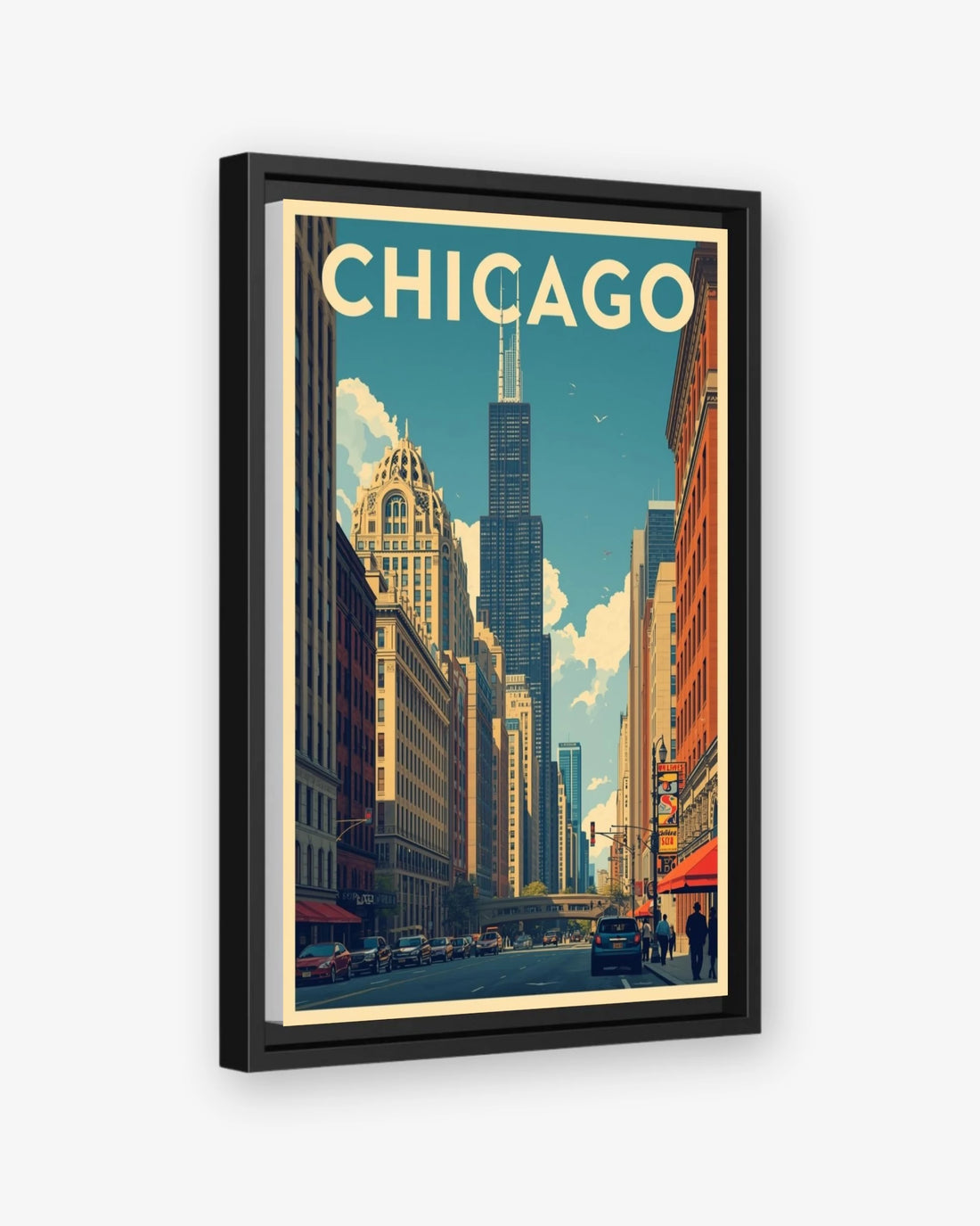 Chicago travel poster black framed canvas