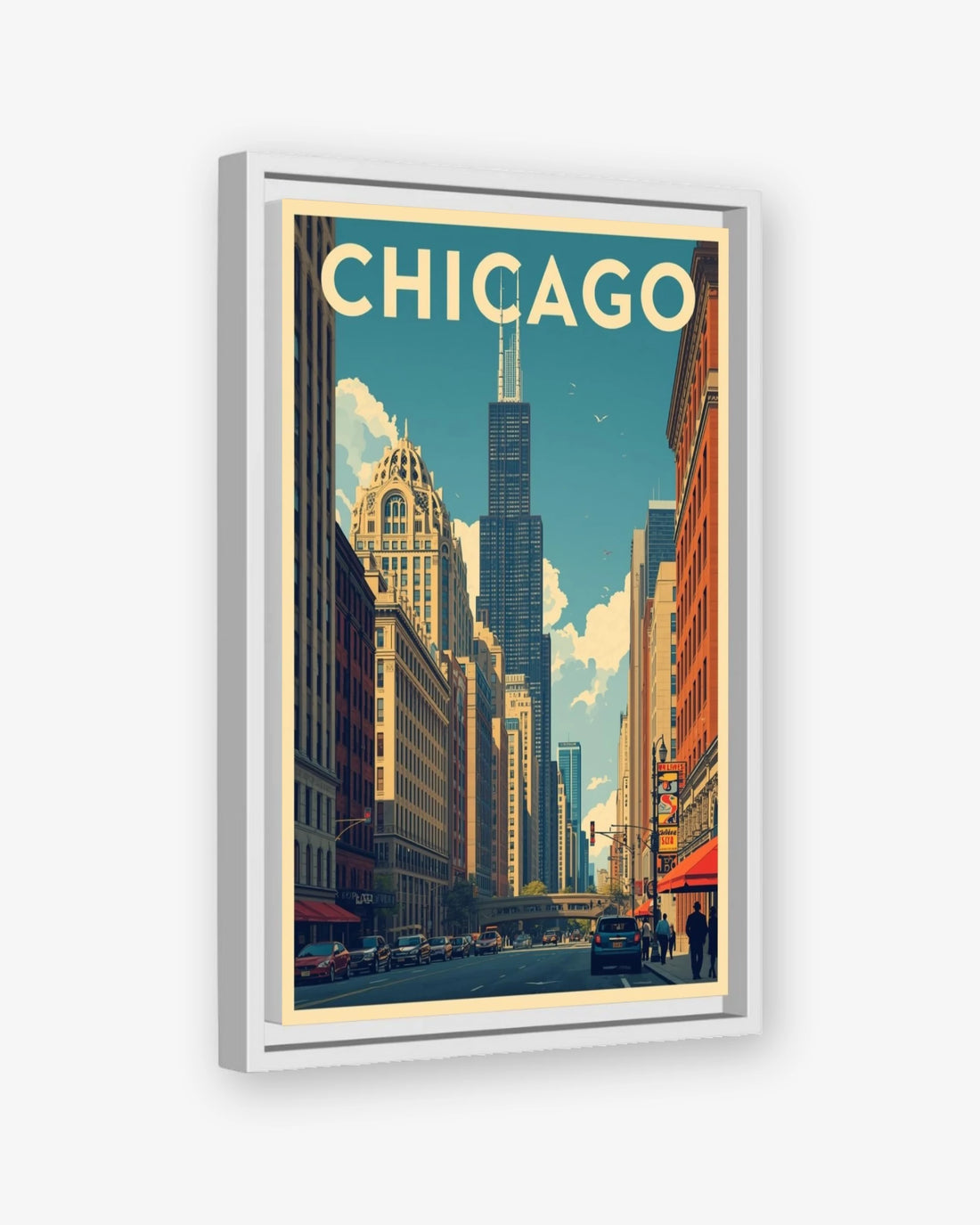 Chicago travel poster white framed canvas
