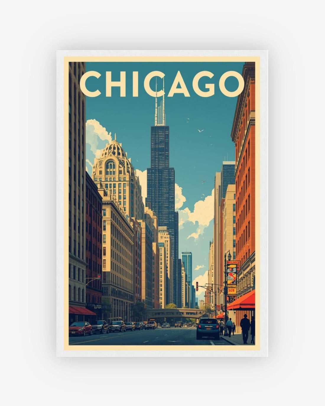 Chicago travel poster with white frame