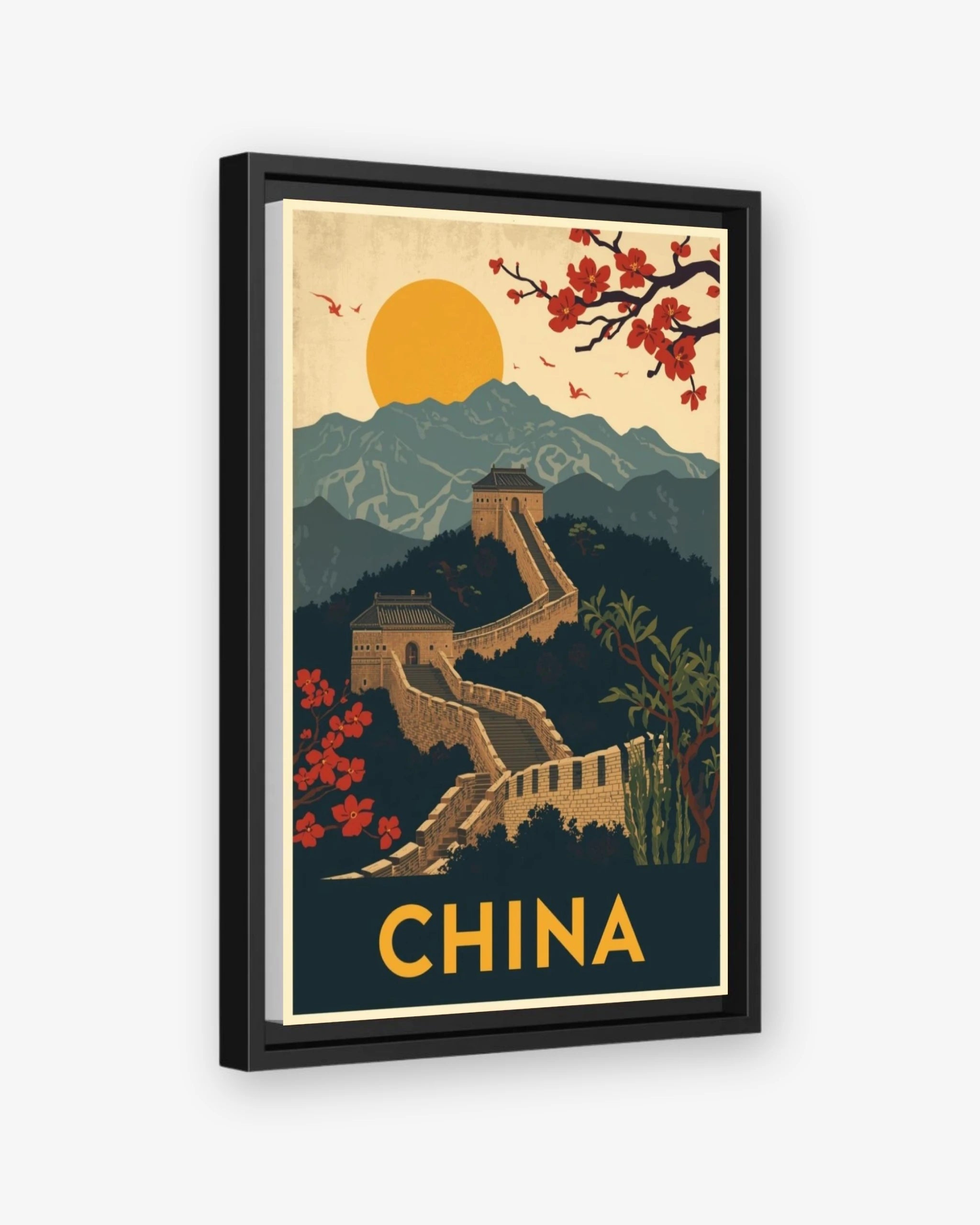China travel poster black framed canvas