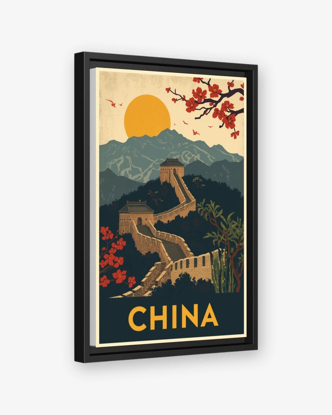 China travel poster black framed canvas