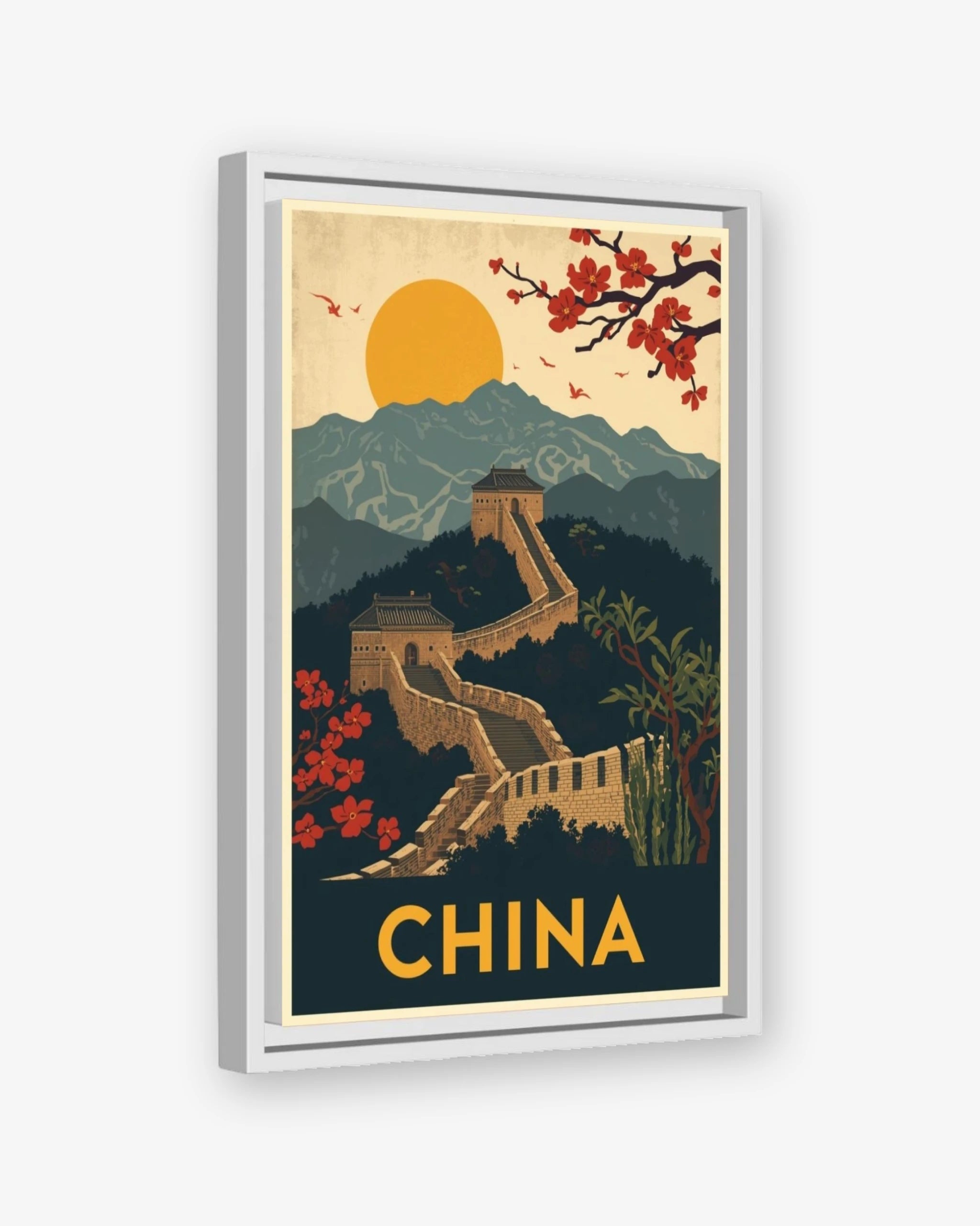 China travel poster white framed canvas