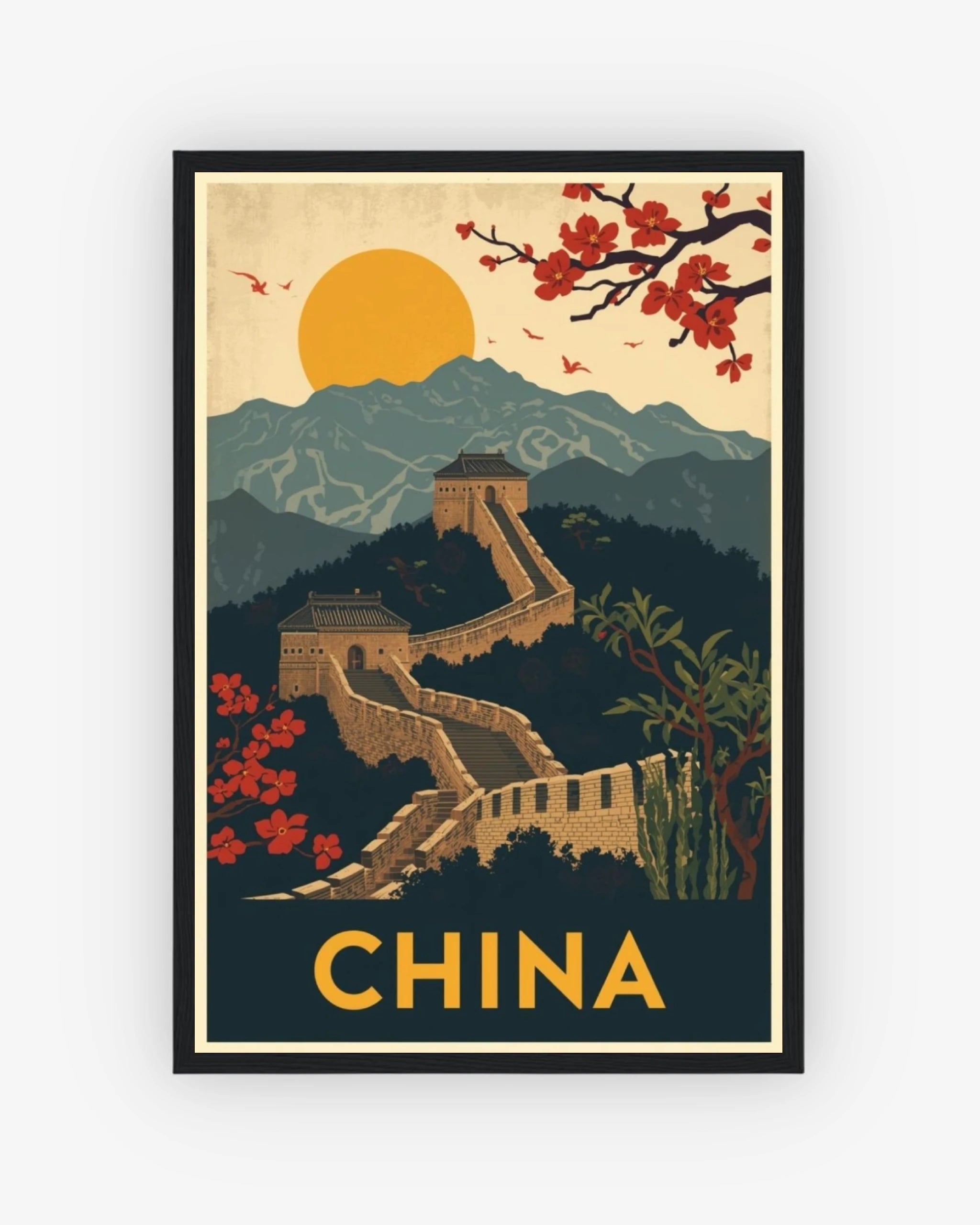 China travel poster with black frame