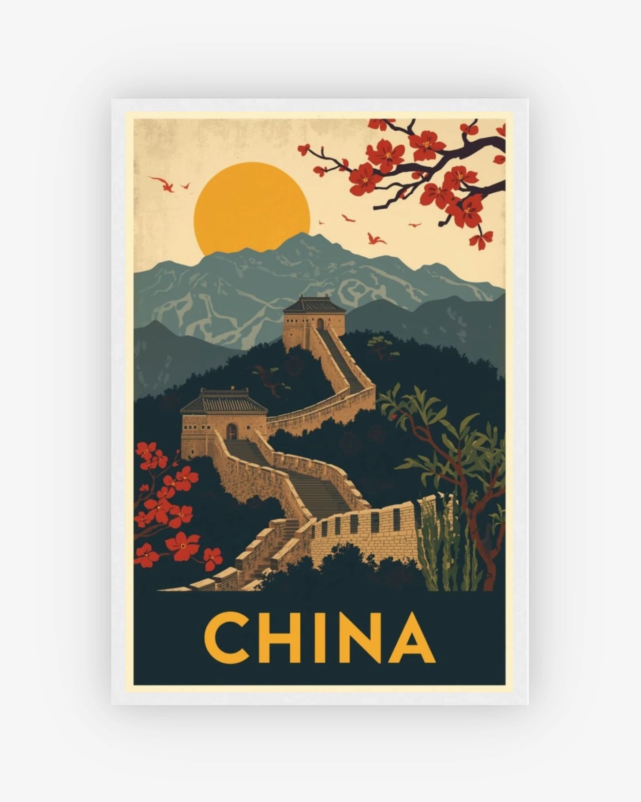 China travel poster with white frame