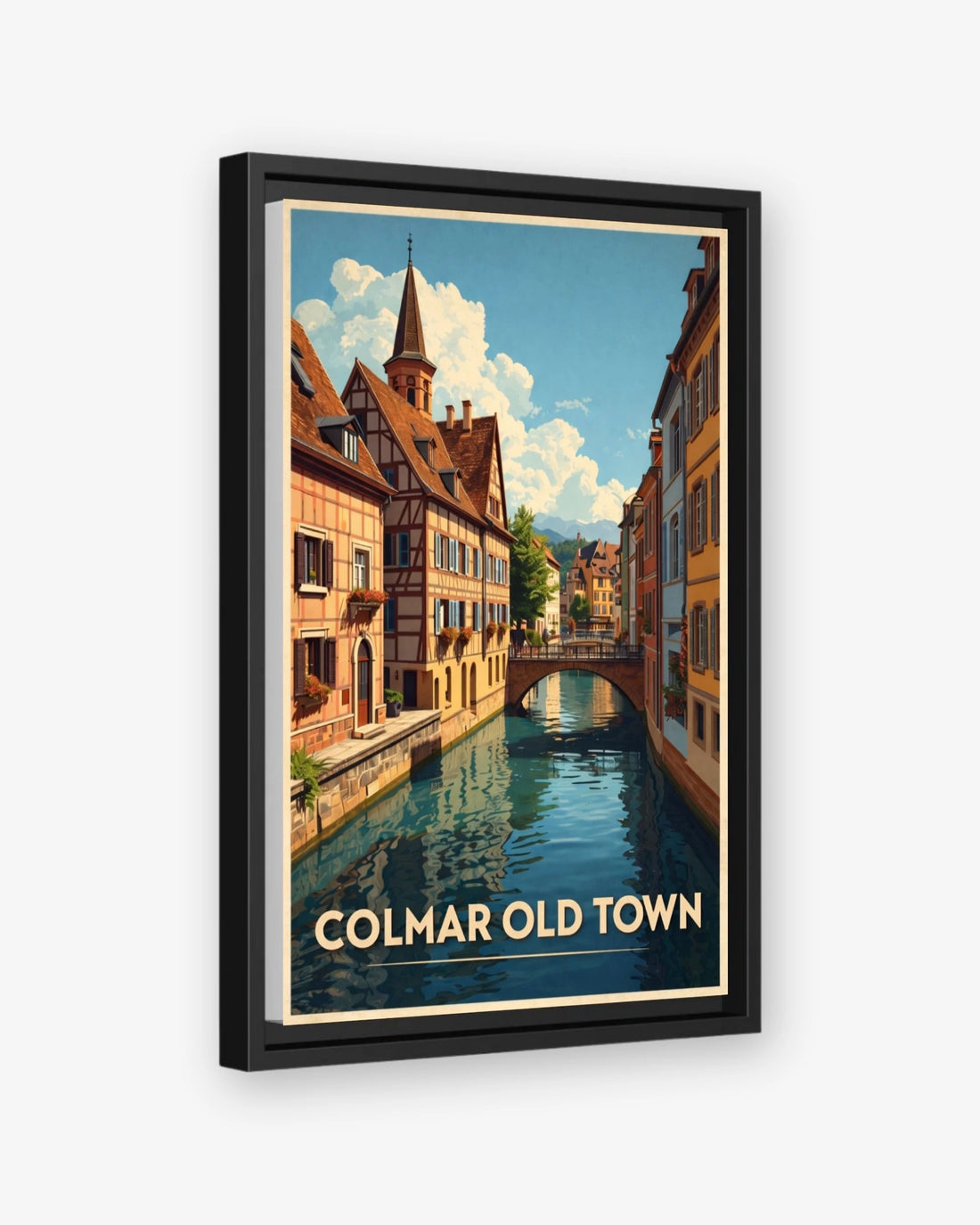 Colmar Old Town travel poster black framed canvas