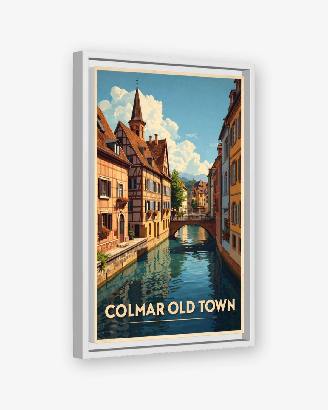 Colmar Old Town travel poster white framed canvas