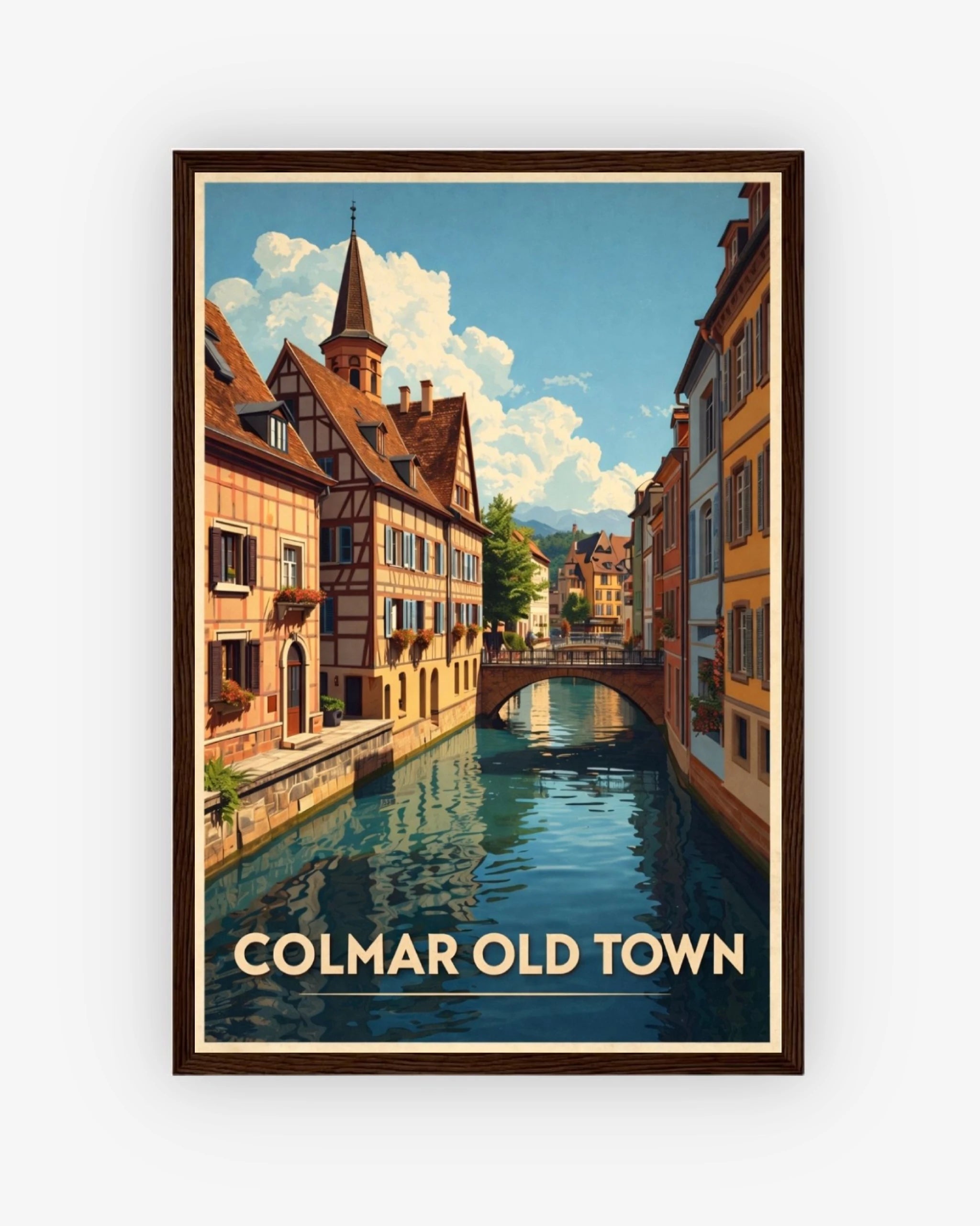Colmar Old Town travel poster with dark wood frame