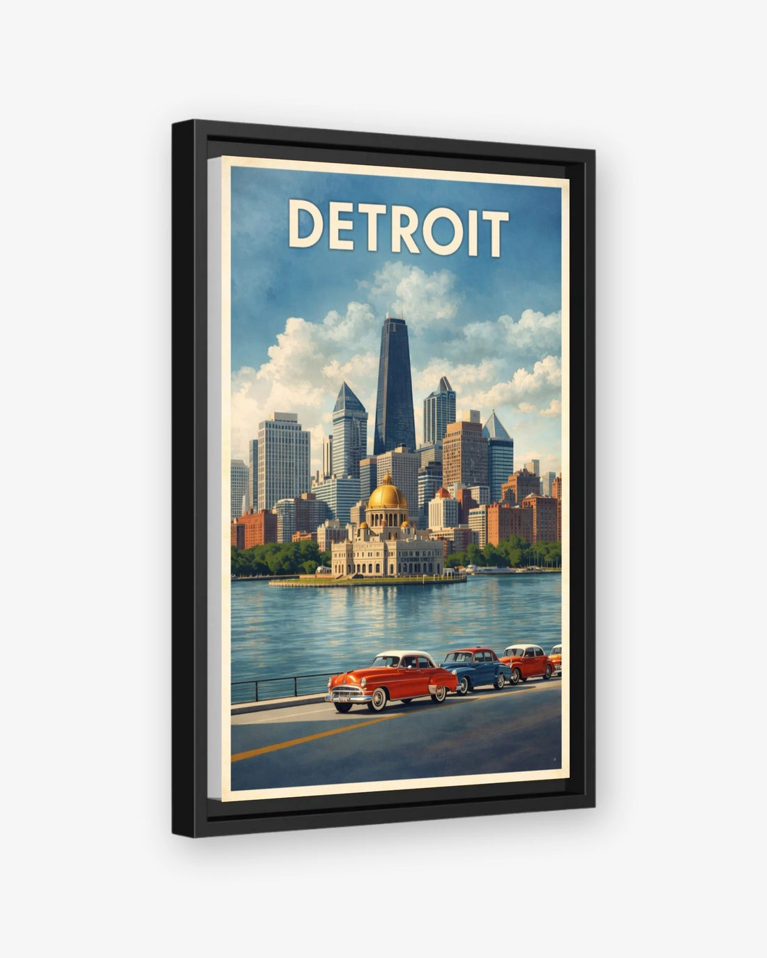 Detroit travel poster black framed canvas