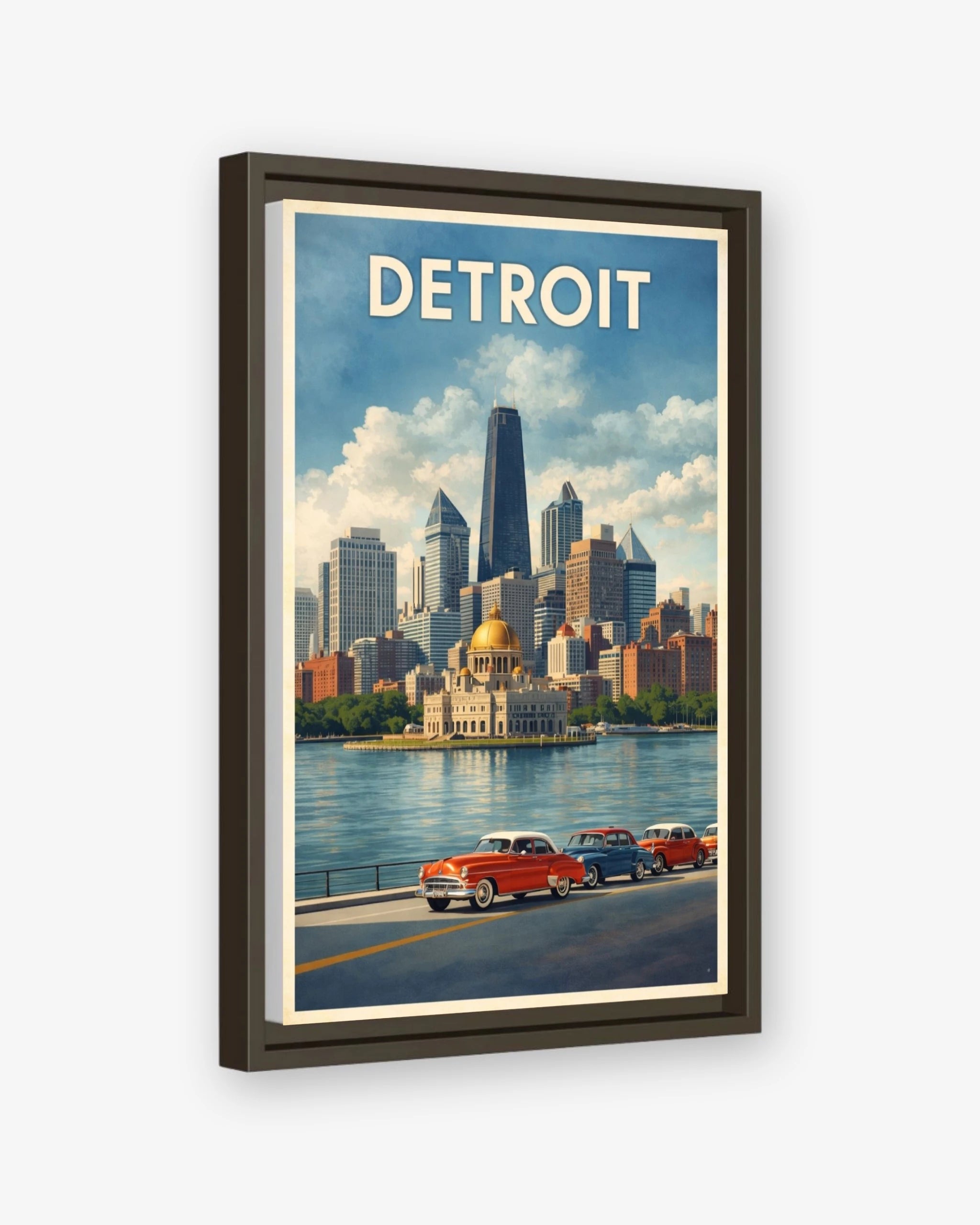 Detroit travel poster espresso framed canvas