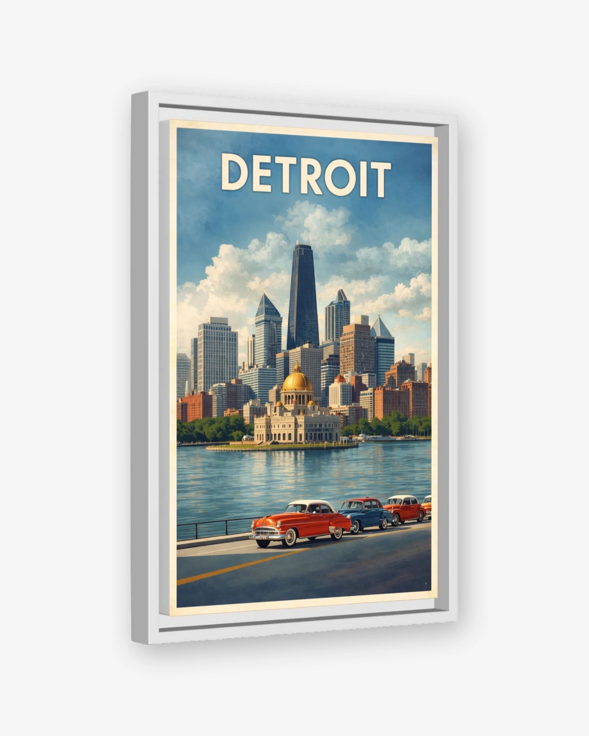 Detroit travel poster white framed canvas