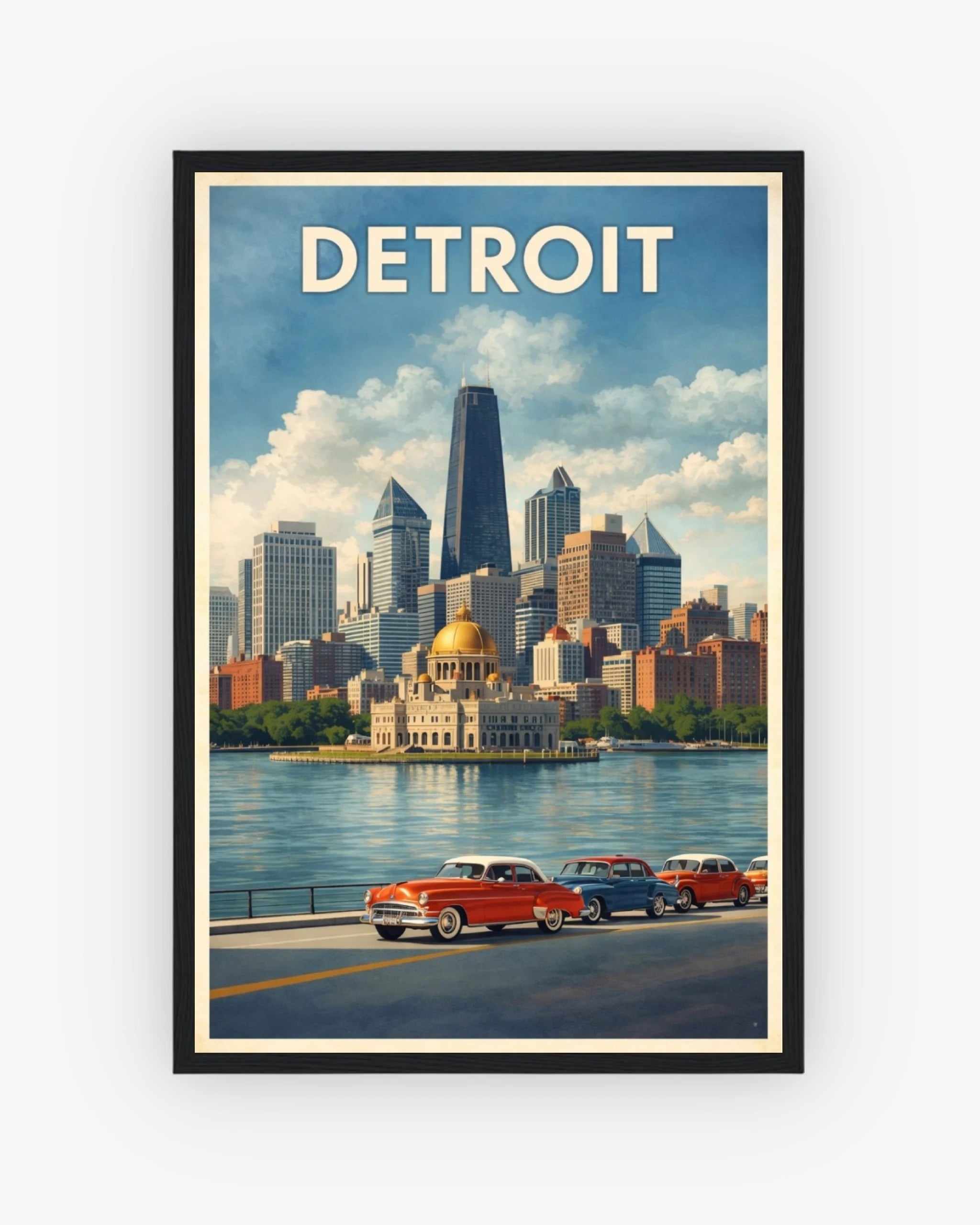 Detroit travel poster with black frame