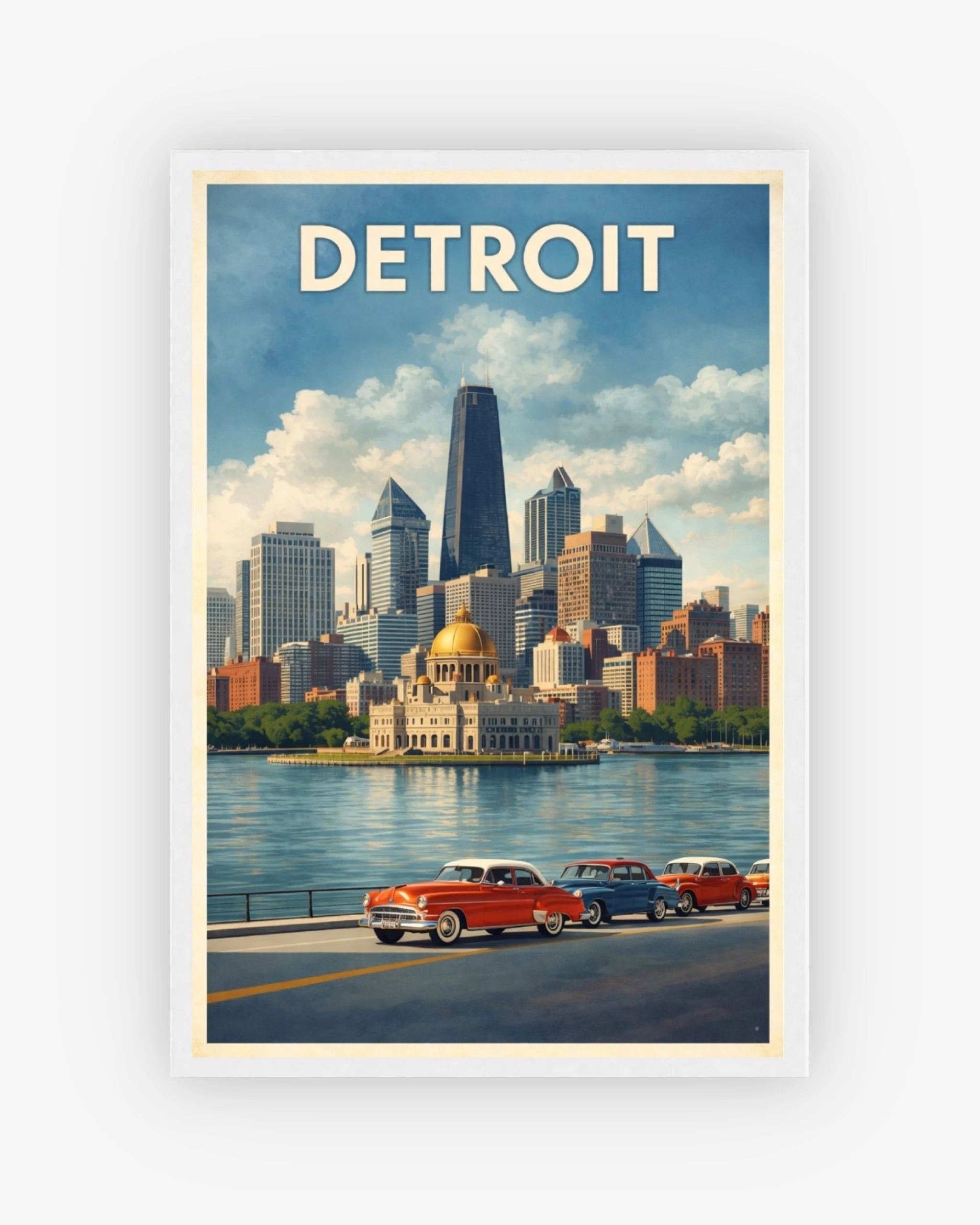 Detroit travel poster with white frame