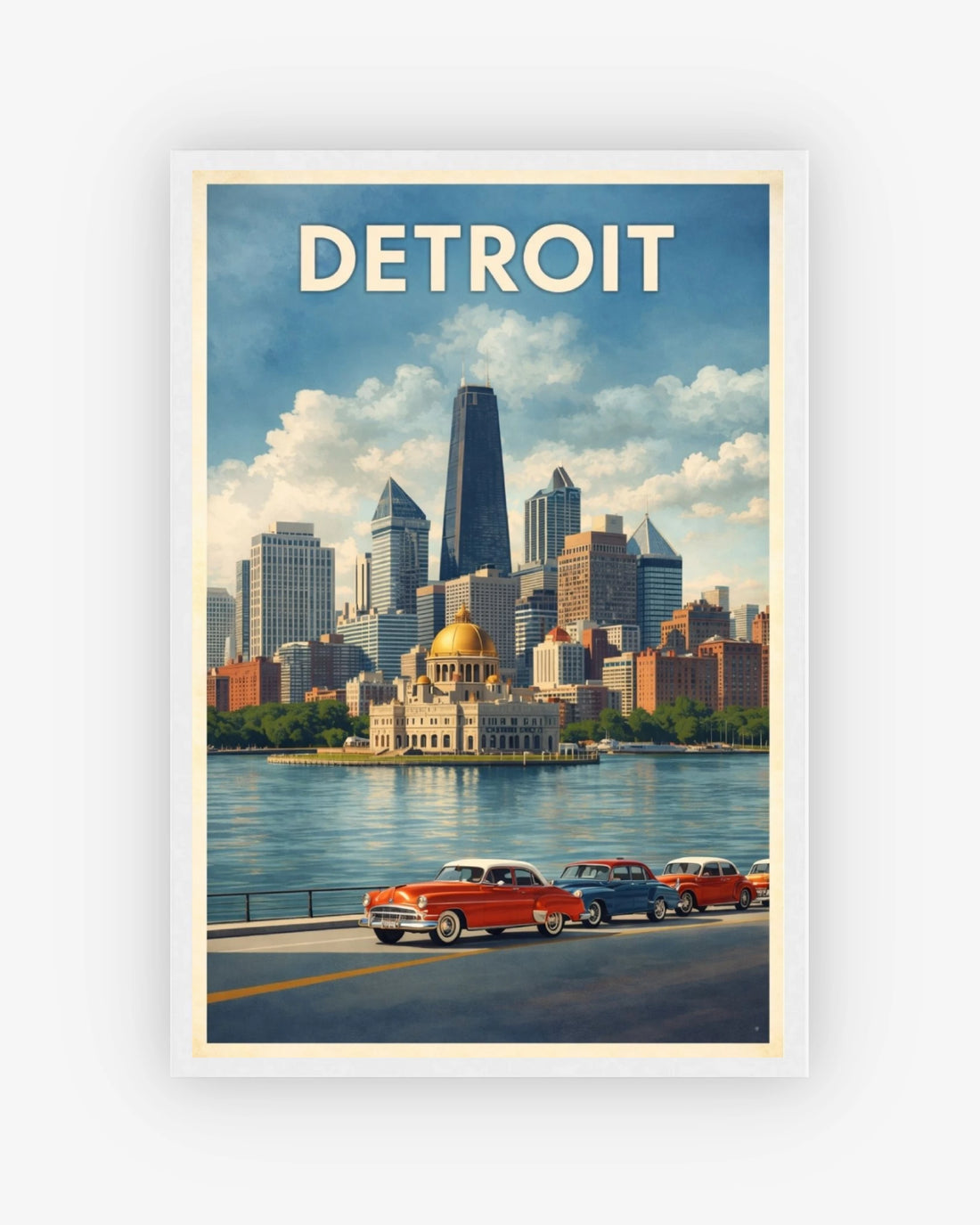 Detroit travel poster with white frame