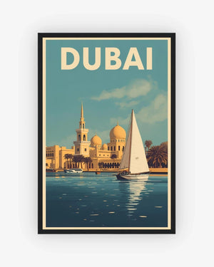Dubai Creek Waterfront Poster Black Frame Nomad Haus