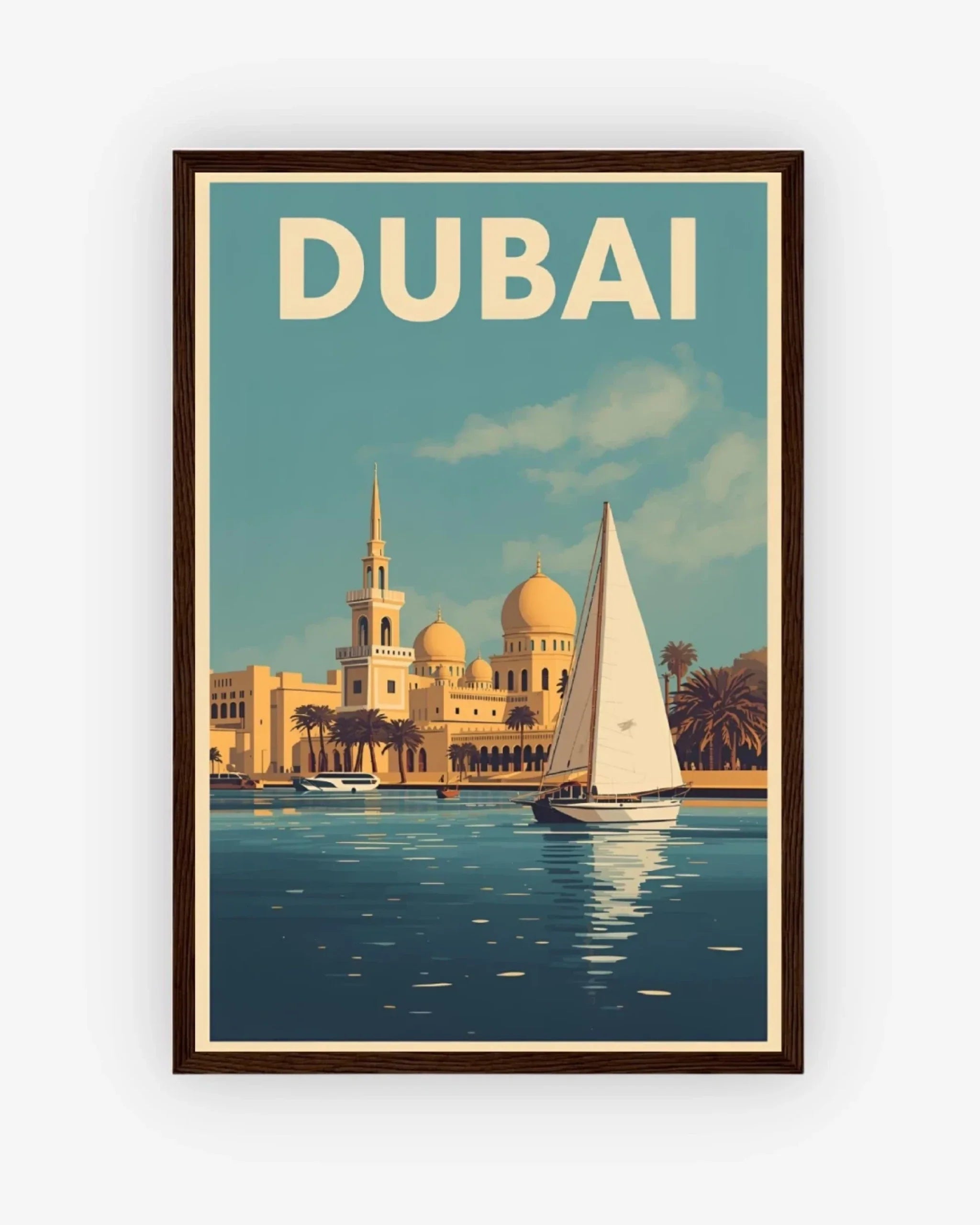 Dubai Creek Waterfront Poster Dark Wood Frame Nomad Haus