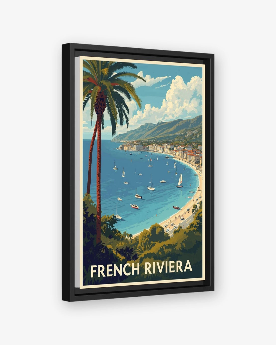 French Riviera travel poster black framed canvas
