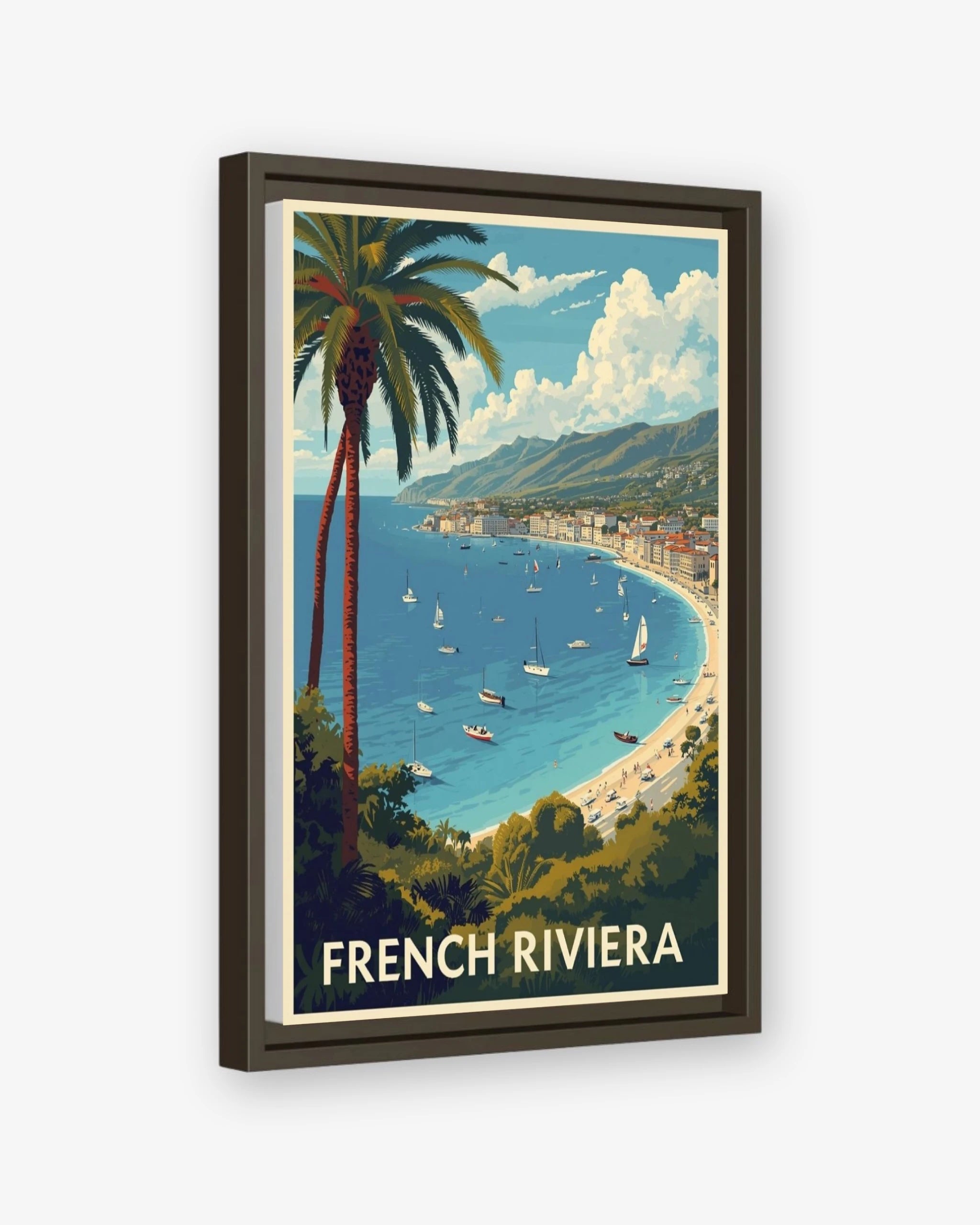 French Riviera travel poster espresso framed canvas