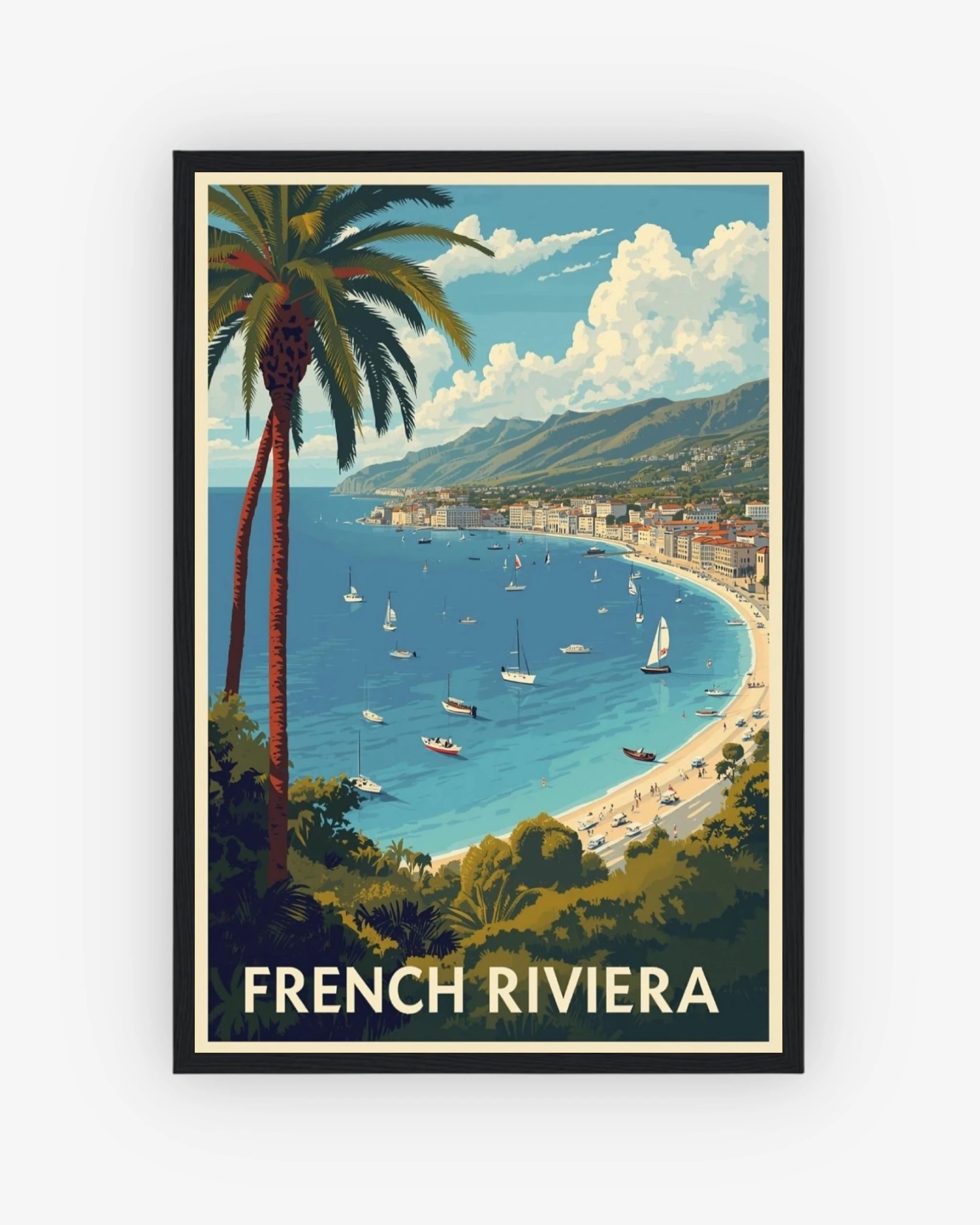 French Riviera travel poster with black frame