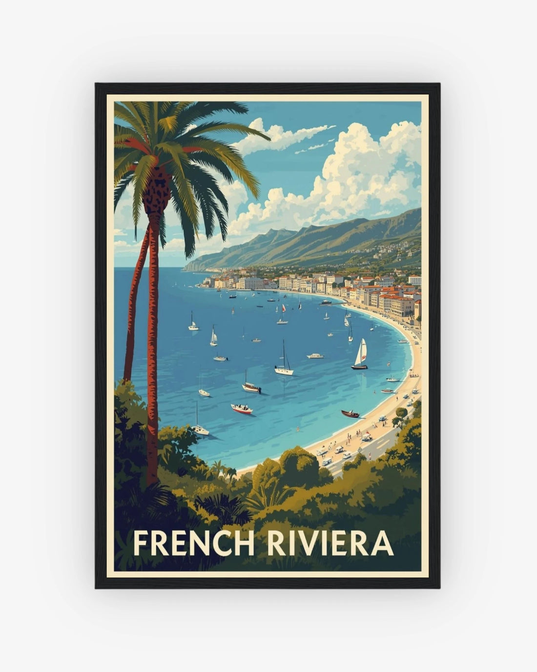 French Riviera travel poster with black frame