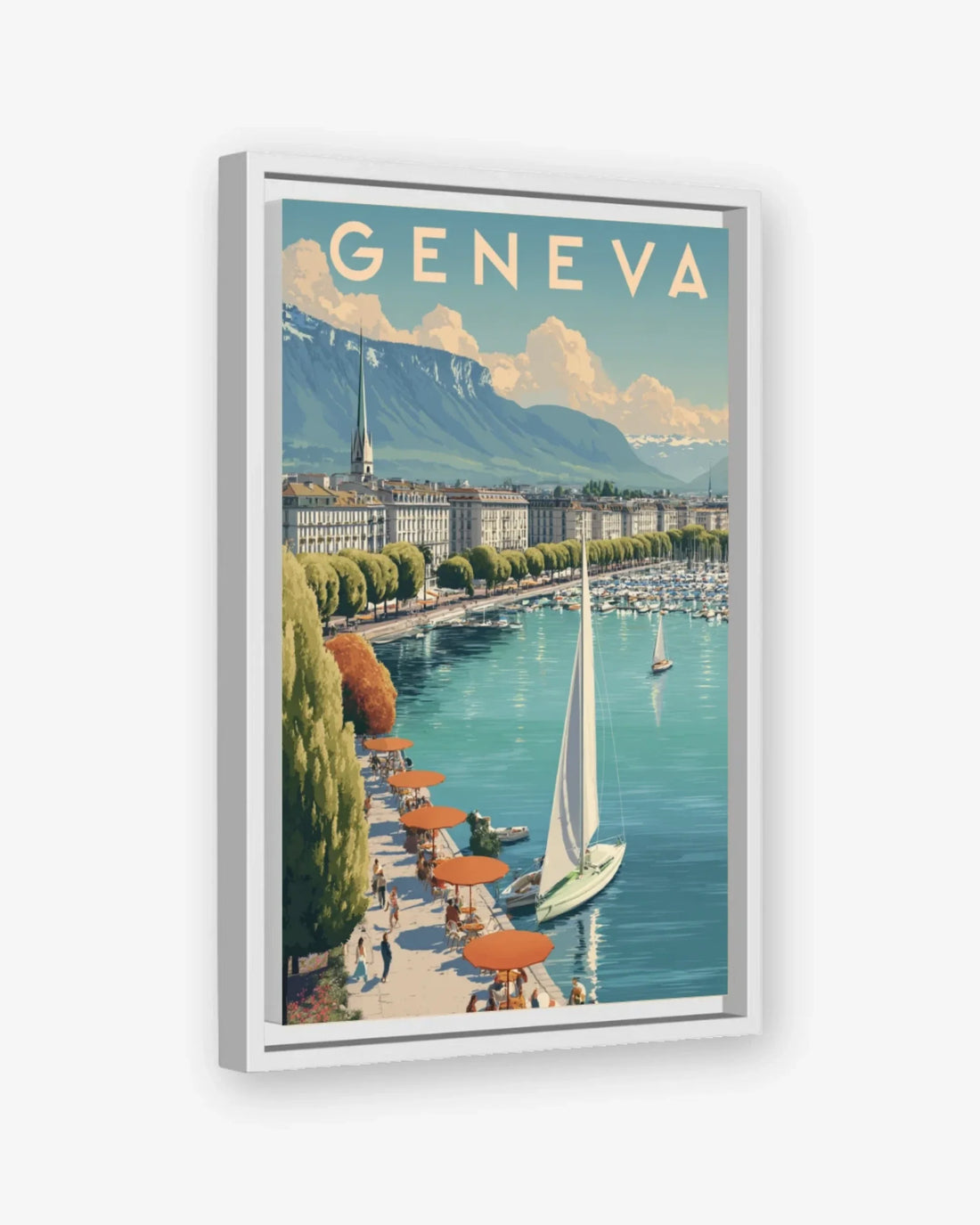 Geneva, Switzerland Canvas White Frame Nomad Haus