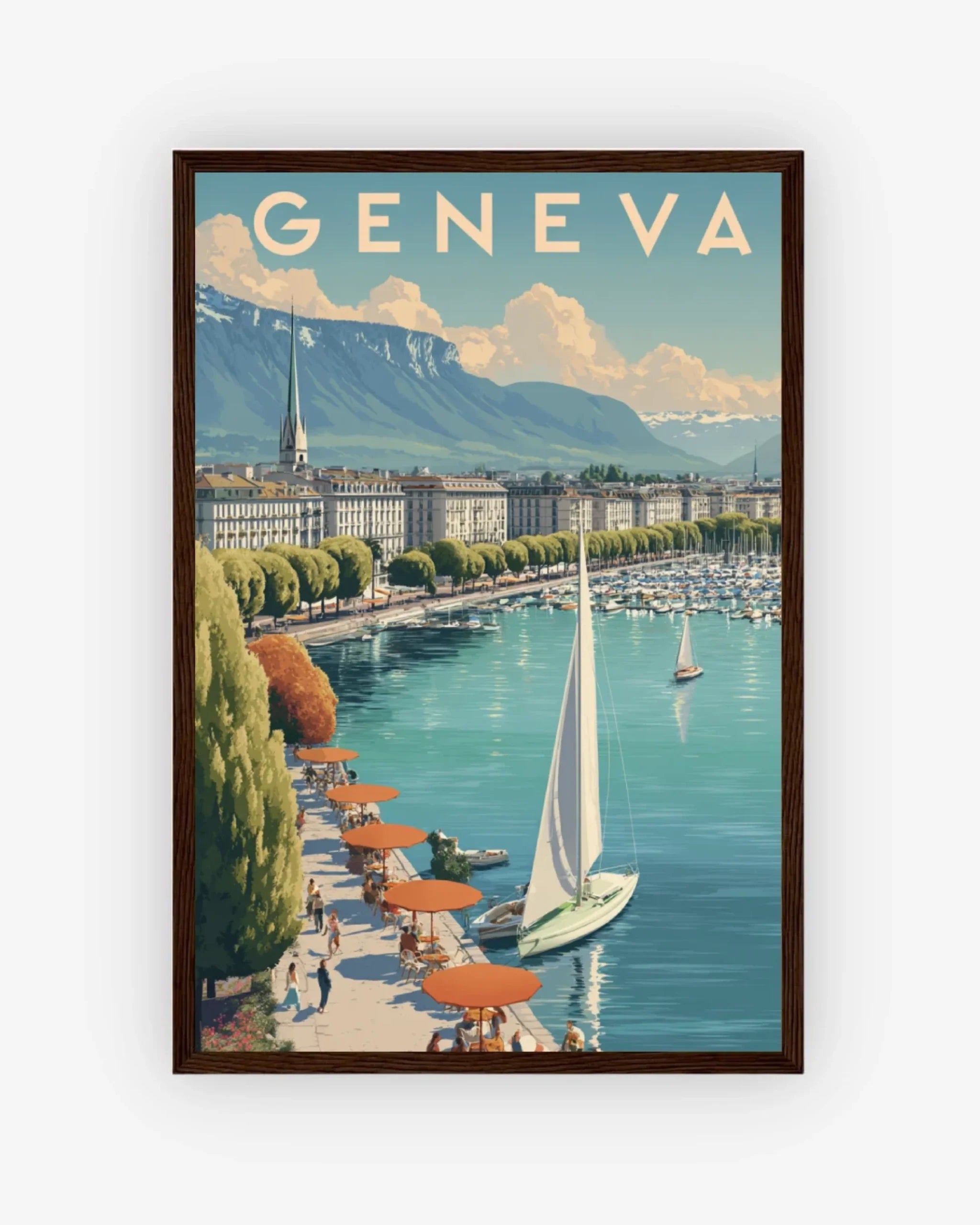 Geneva, Switzerland Poster Dark Wood Frame Nomad Haus