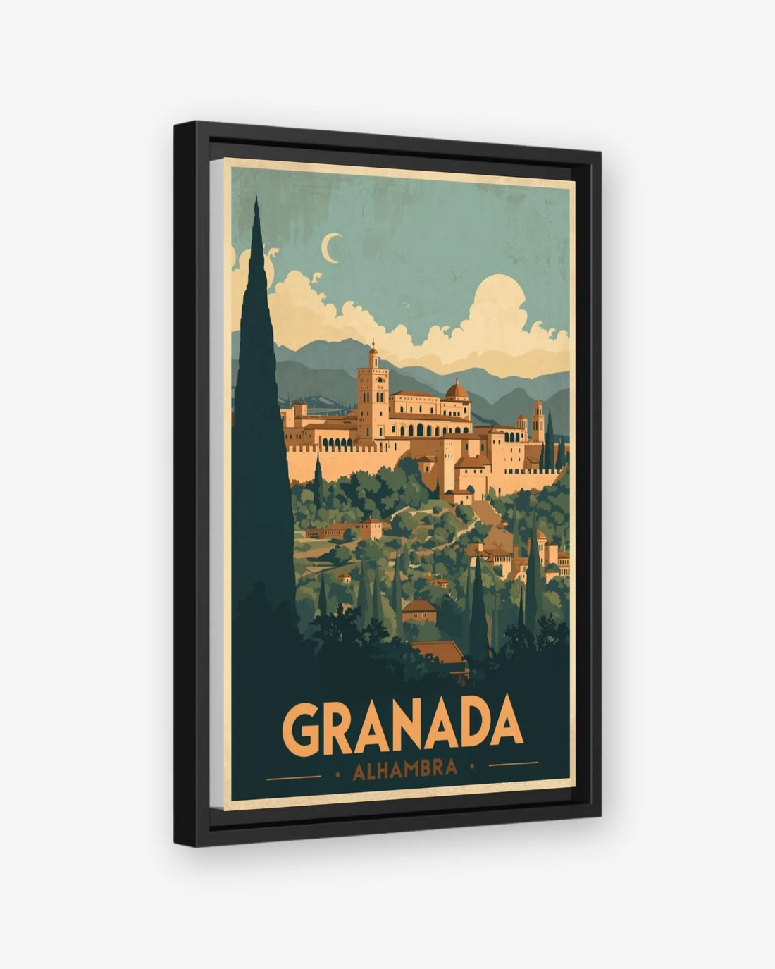 Granada Alhambra travel poster black framed canvas