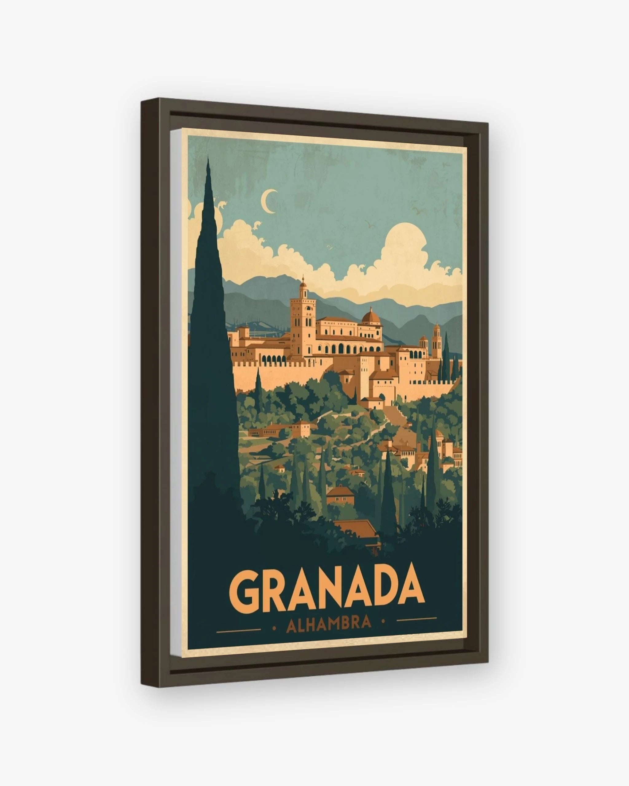 Granada Alhambra travel poster espresso framed canvas