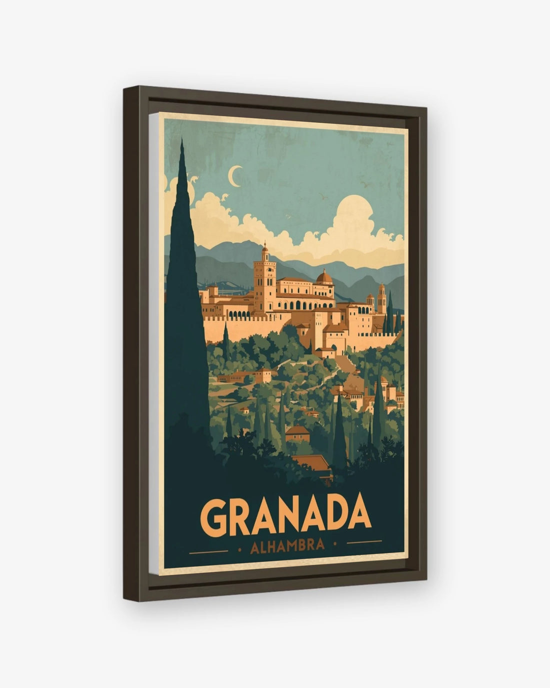 Granada Alhambra travel poster espresso framed canvas
