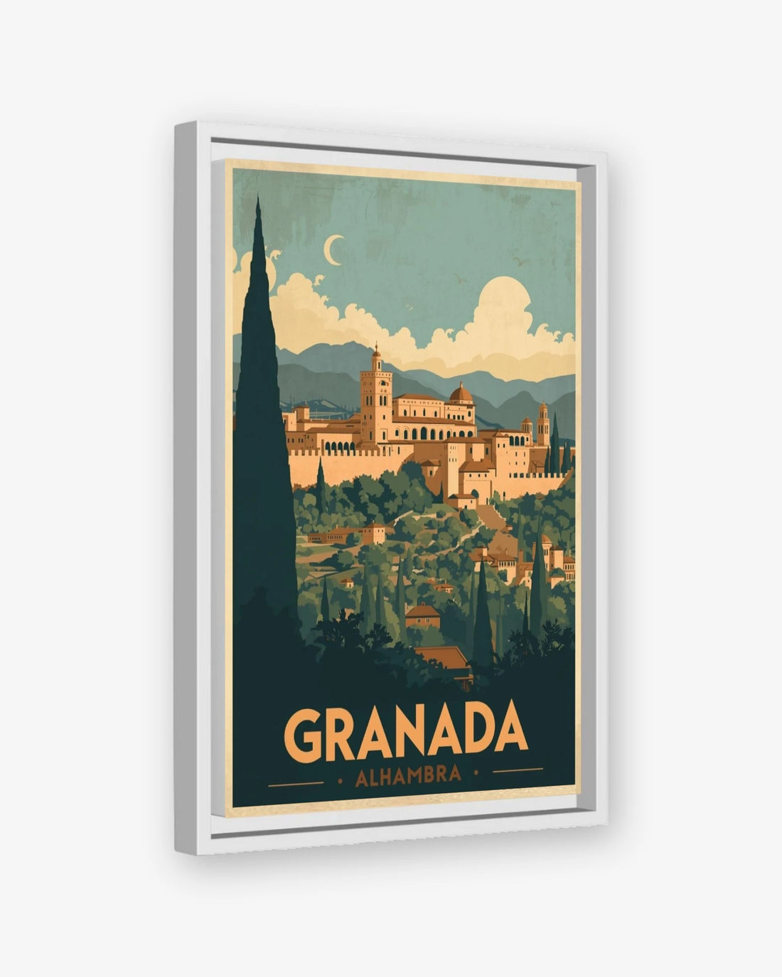 Granada Alhambra travel poster white framed canvas