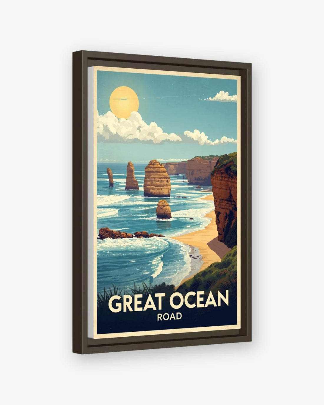 Great Ocean Road travel poster espresso framed canvas