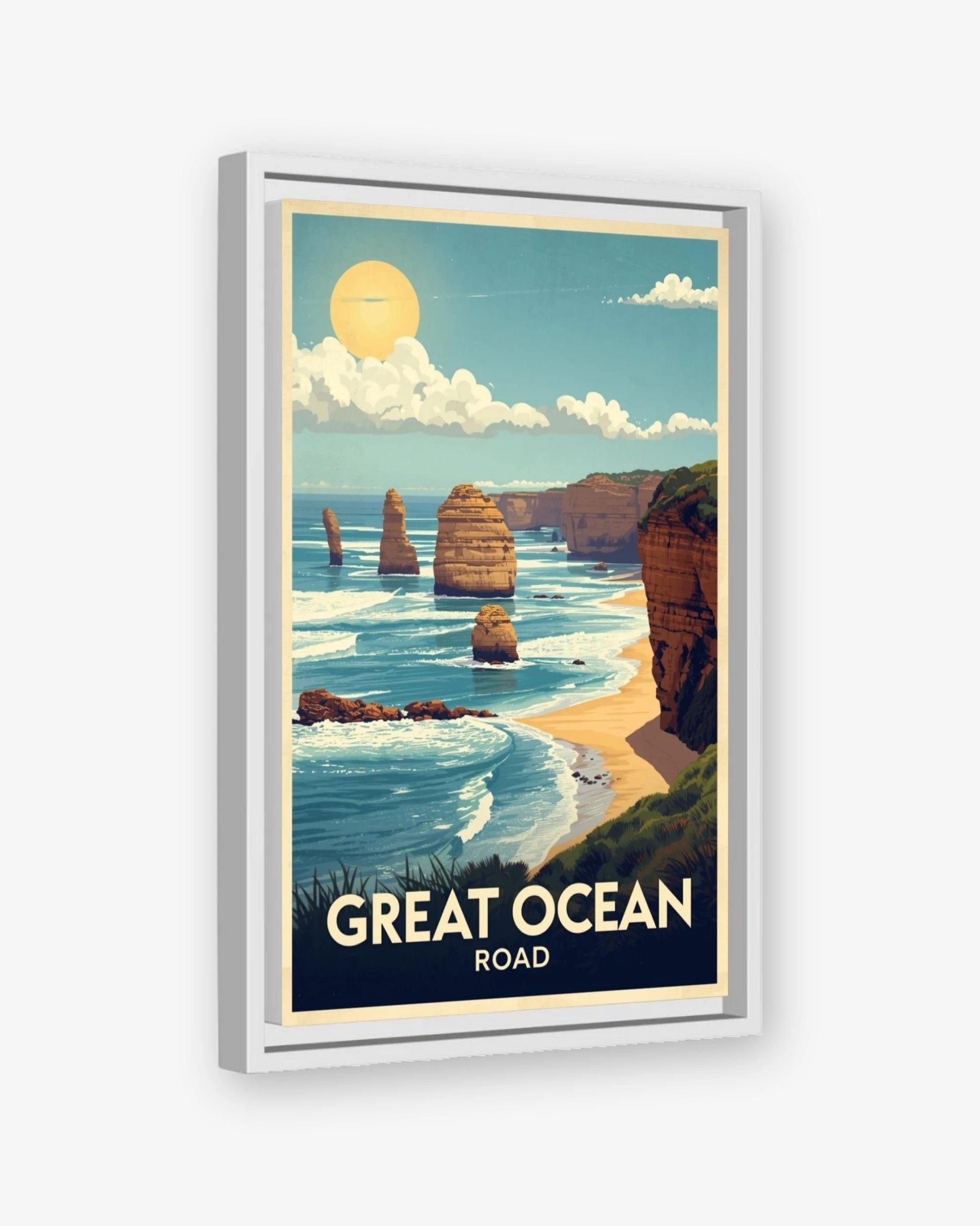 Great Ocean Road travel poster white framed canvas