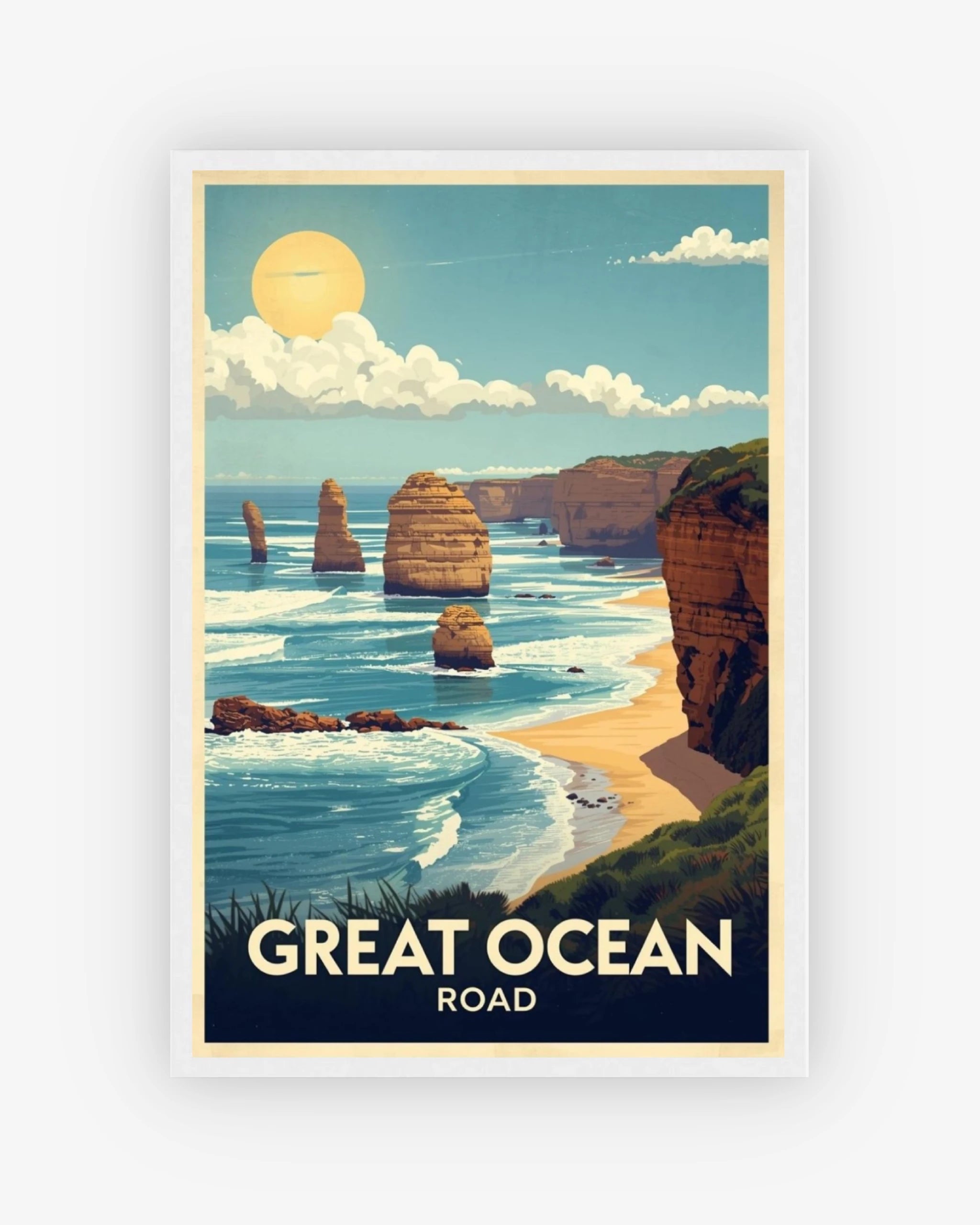 Great Ocean Road travel poster with white frame