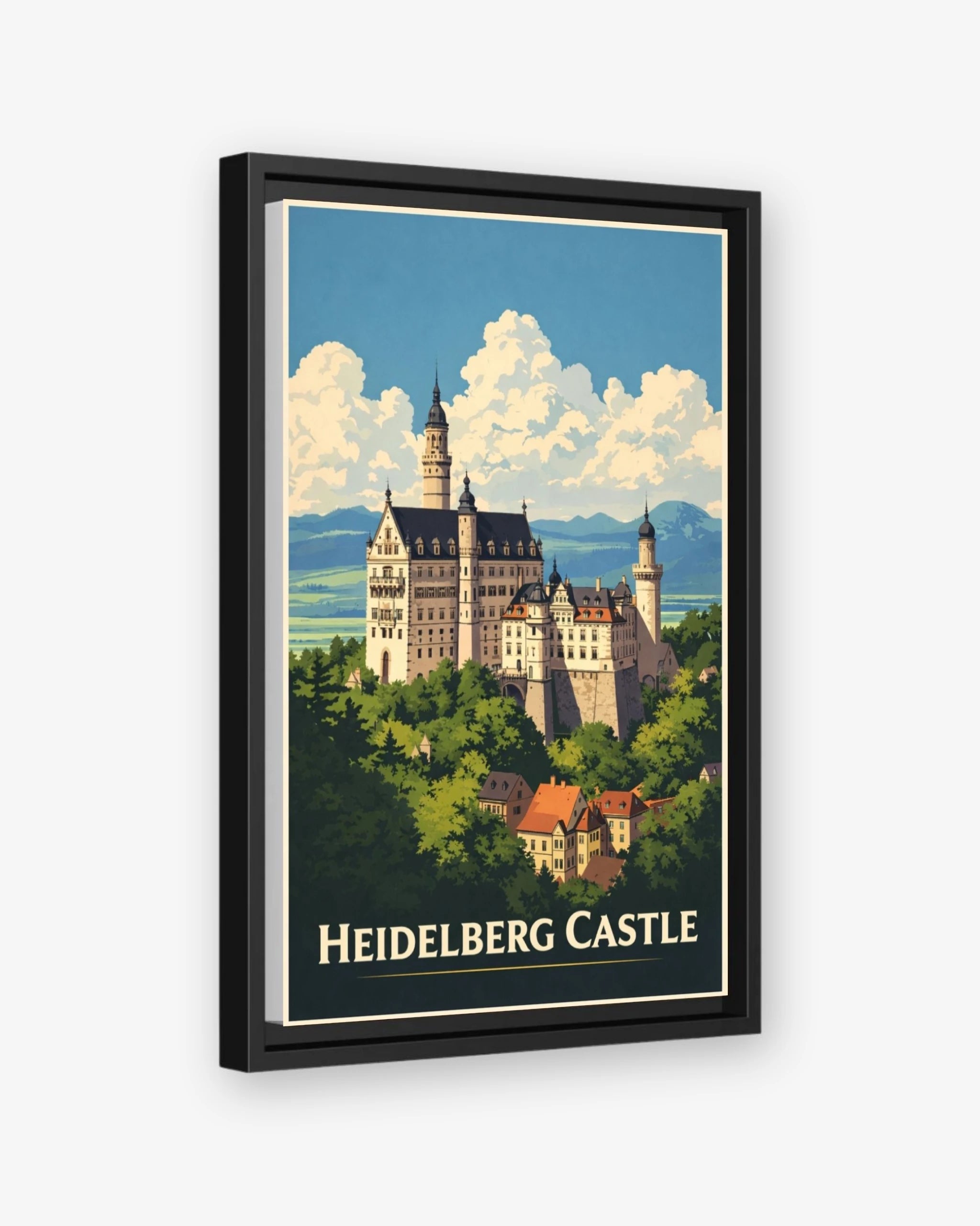 Heidelberg Castle travel poster black framed canvas