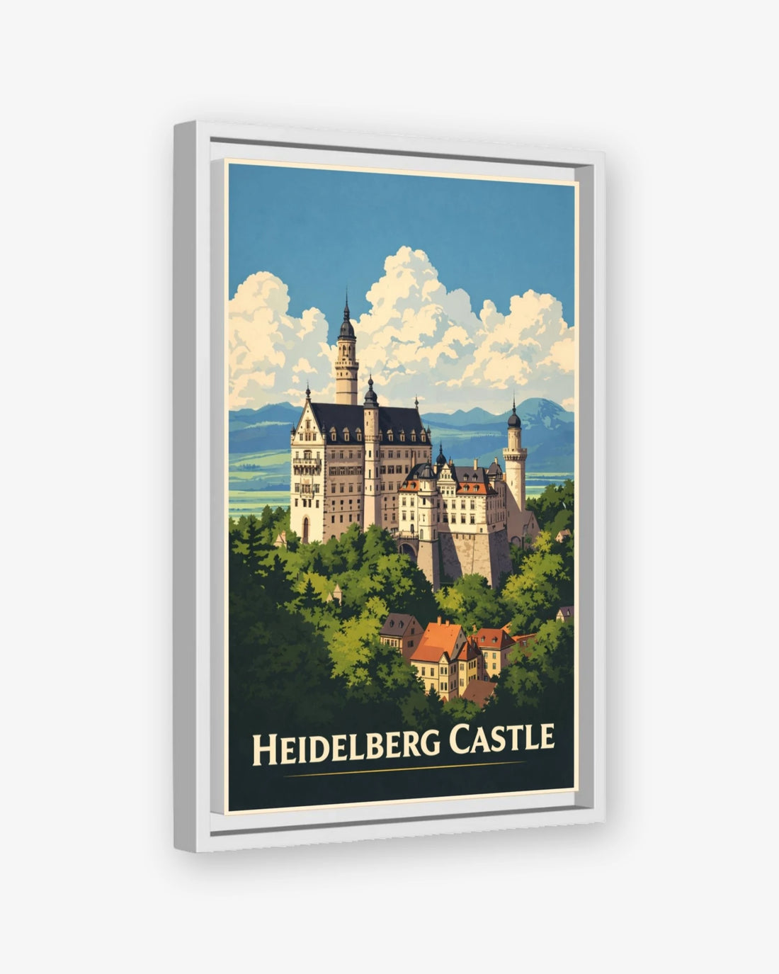 Heidelberg Castle travel poster white framed canvas