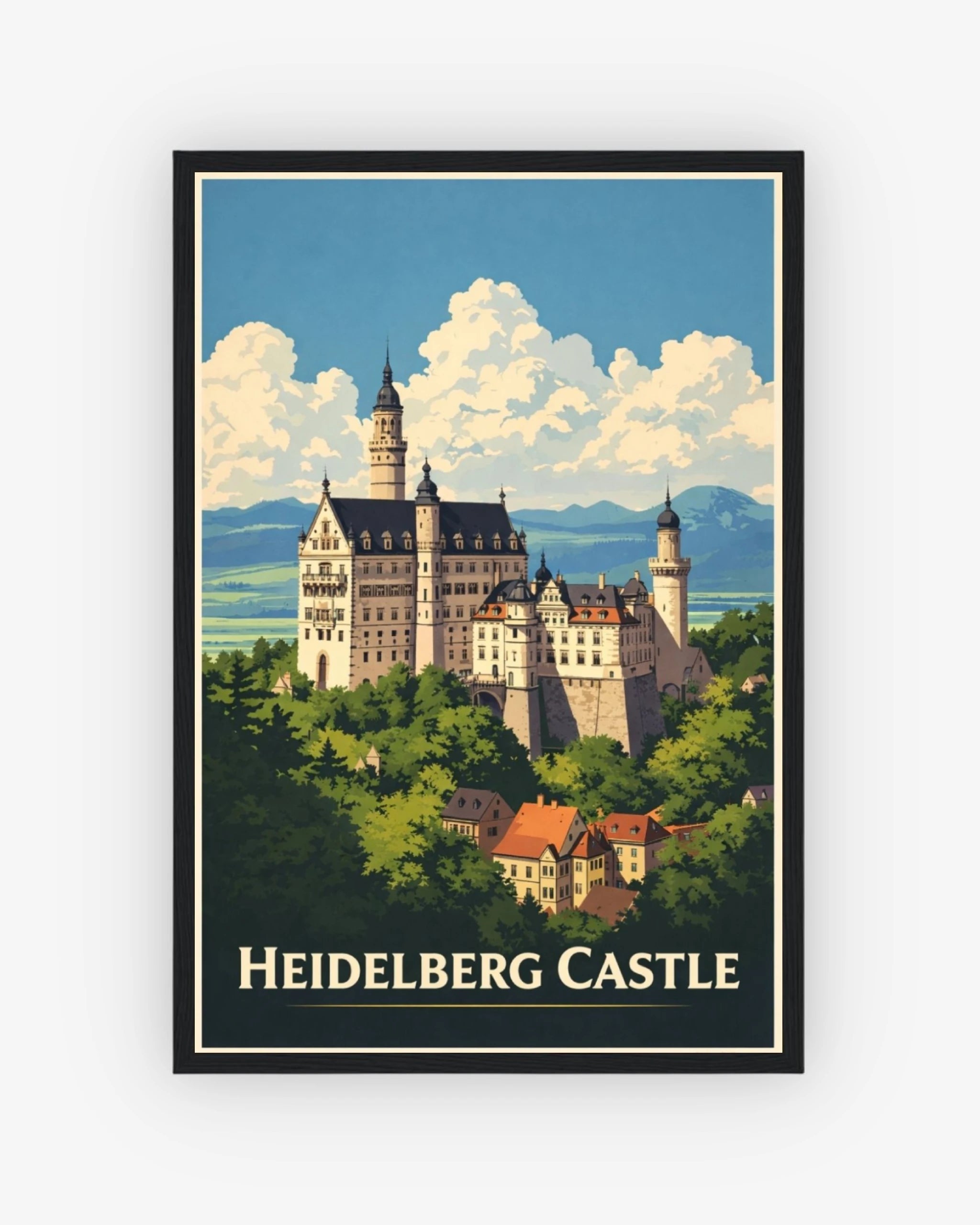 Heidelberg Castle travel poster with black frame