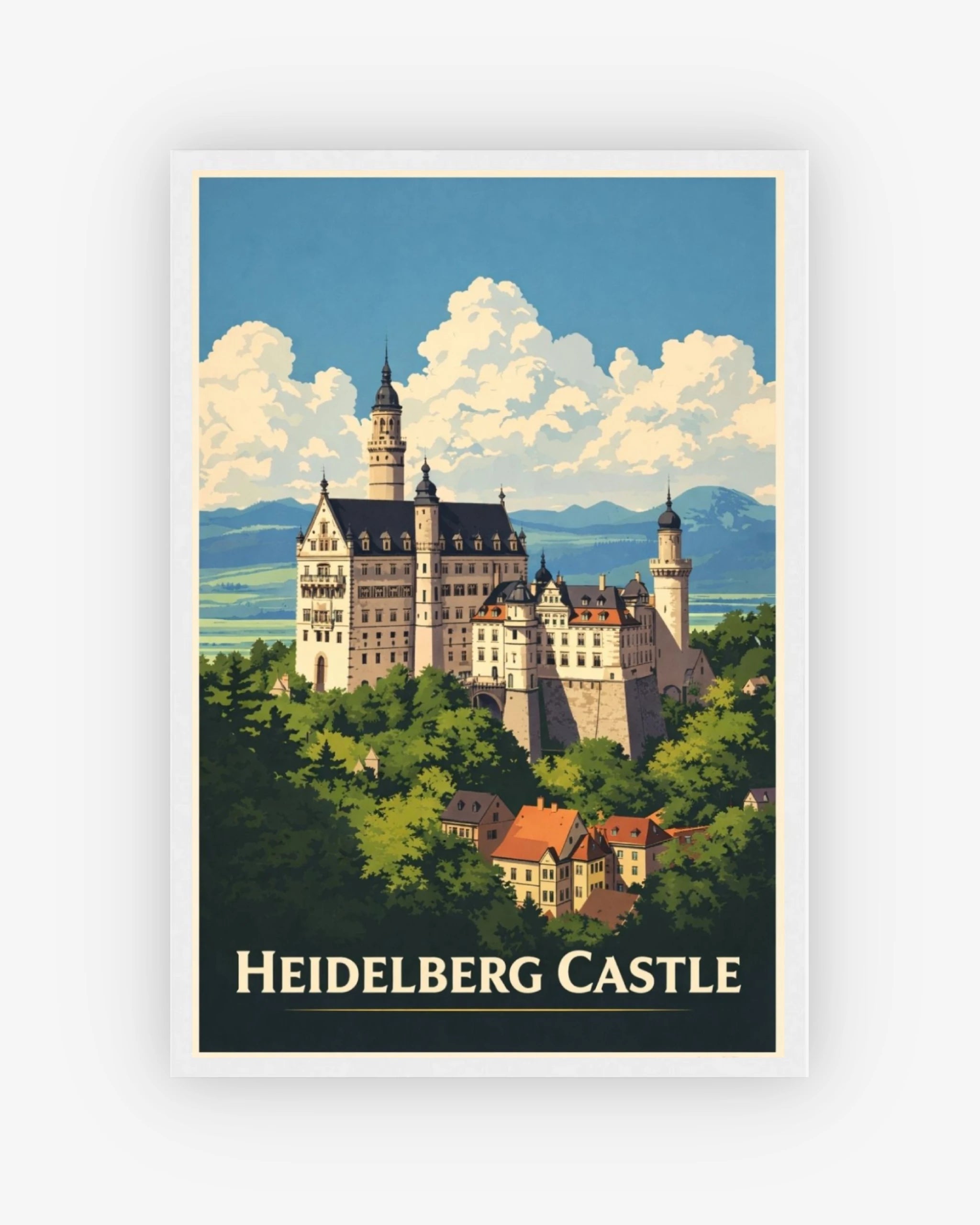 Heidelberg Castle travel poster with white frame